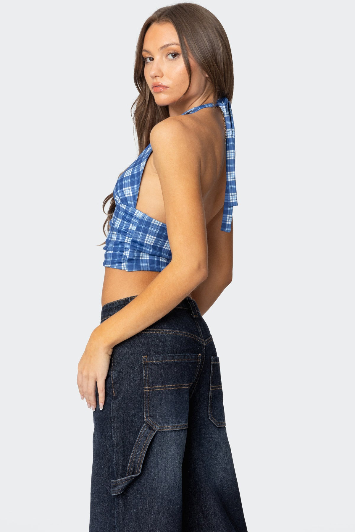 Plaid Printed Halter Top - Image 4