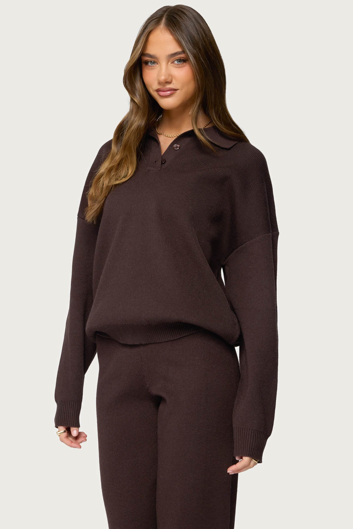 Lorie Oversized Knit Polo Sweater - Image 3