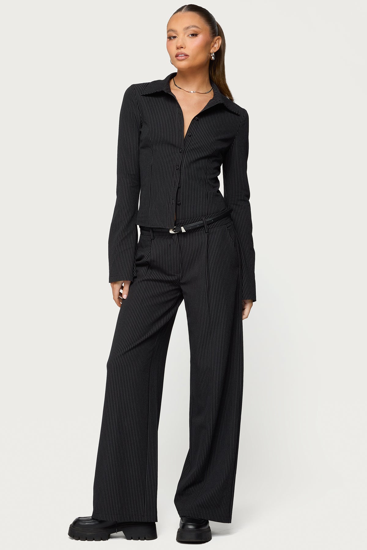 Pinstripe Tailored Straight Leg Pants - Image 5