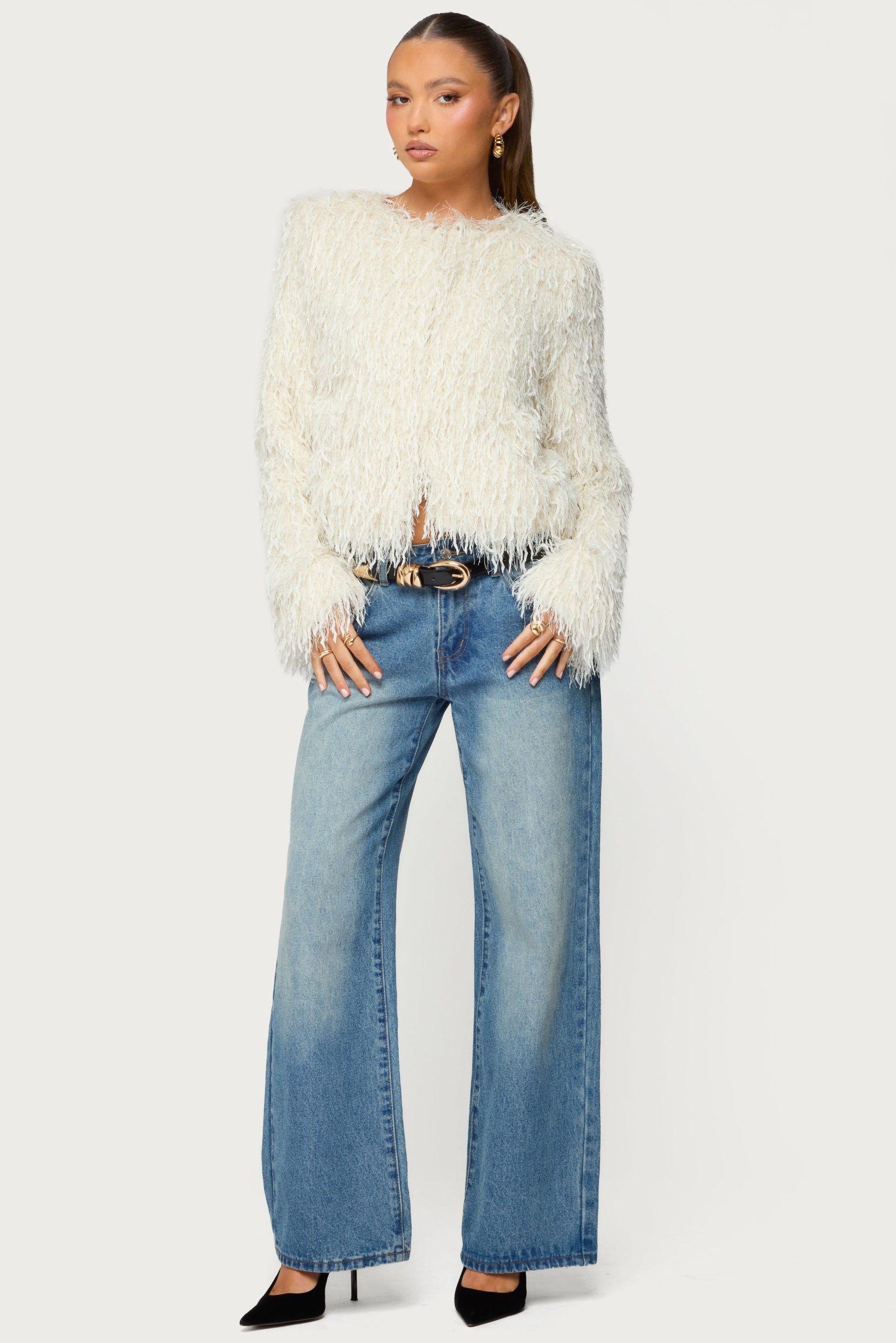 Aleandra Fringed Faux Feather Jacket - Image 4