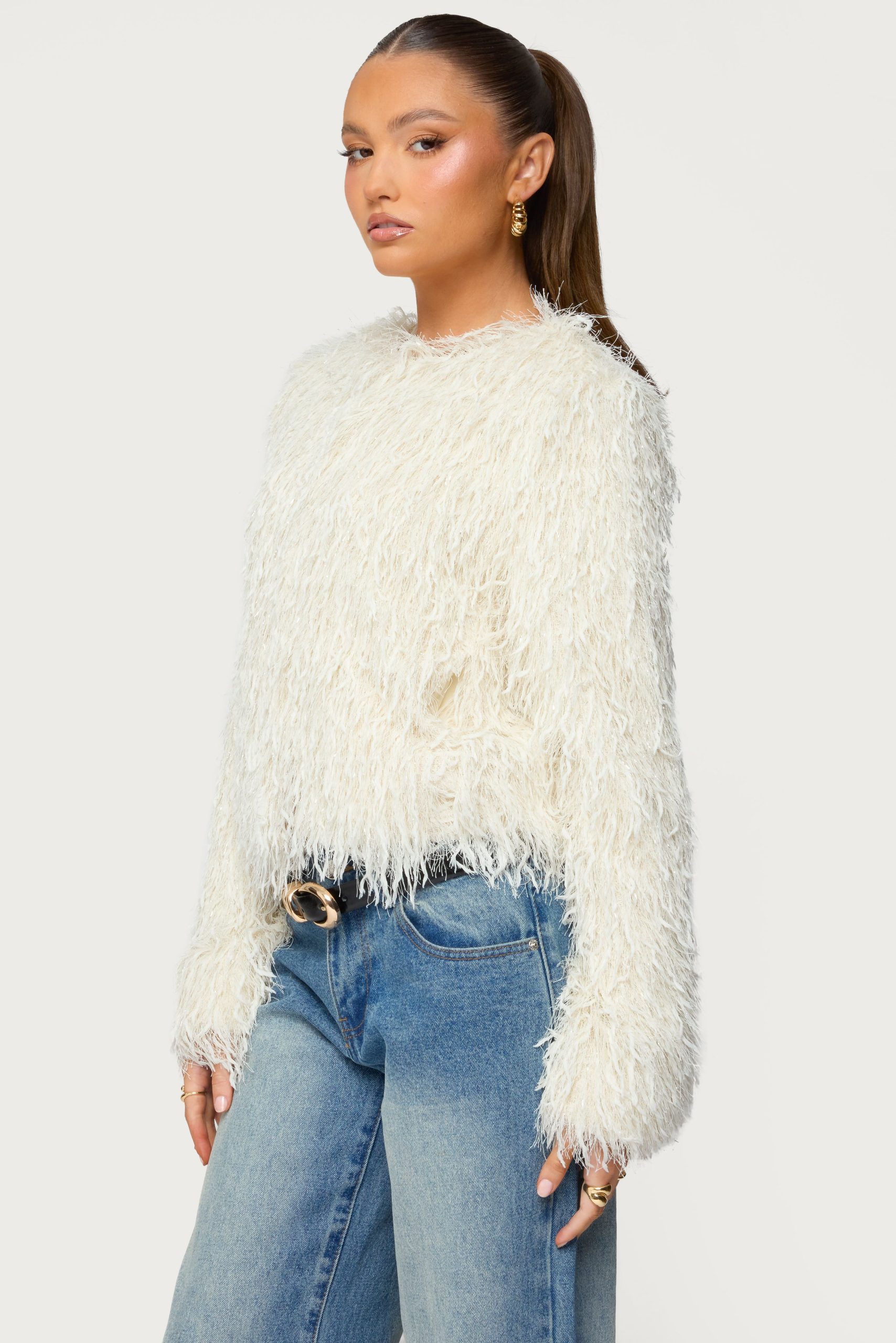 Aleandra Fringed Faux Feather Jacket - Image 3