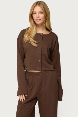 Binah Oversized French Terry Button Up Sweatshirt