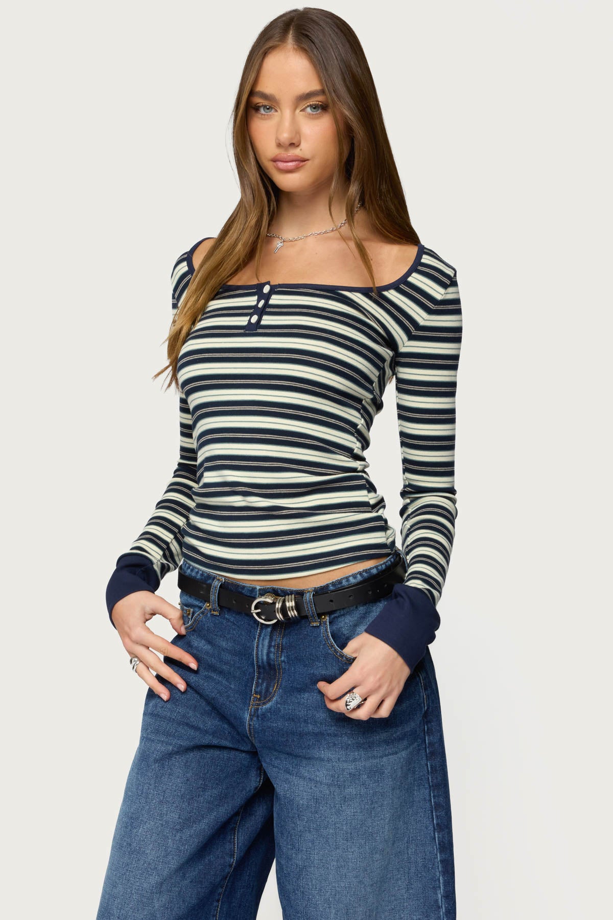 Jaida Striped Henley Top - Image 3