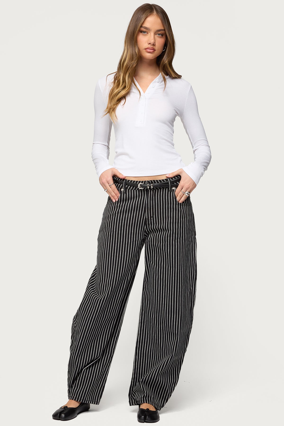 Jaelyn Ribbed Henley T Shirt - Image 5