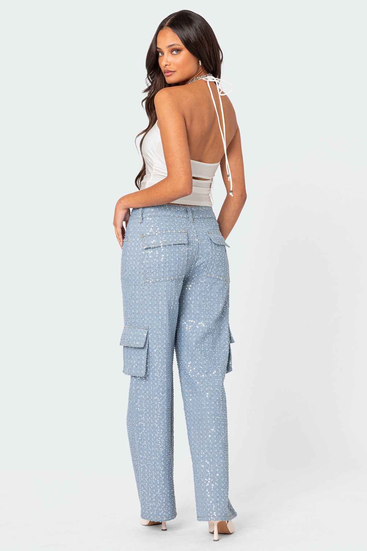 Icing Sequin Low Rise Baggy Cargo Jeans - Image 4