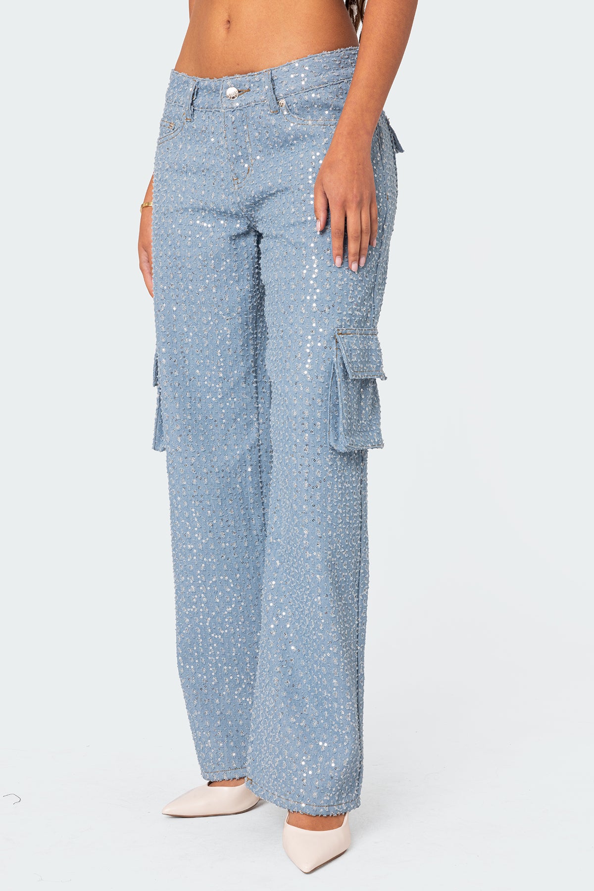 Icing Sequin Low Rise Baggy Cargo Jeans - Image 3