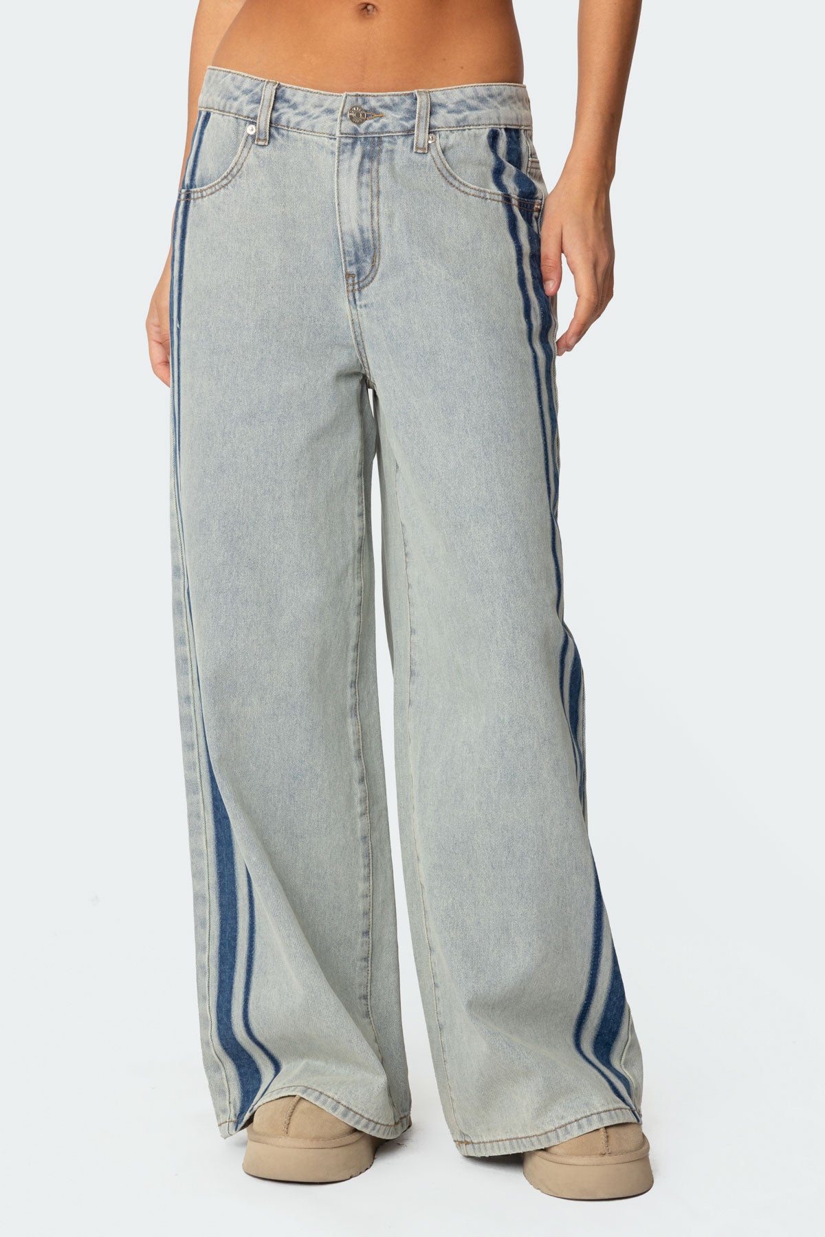 Side Stripe Washed Low Rise Baggy Jeans - Image 3