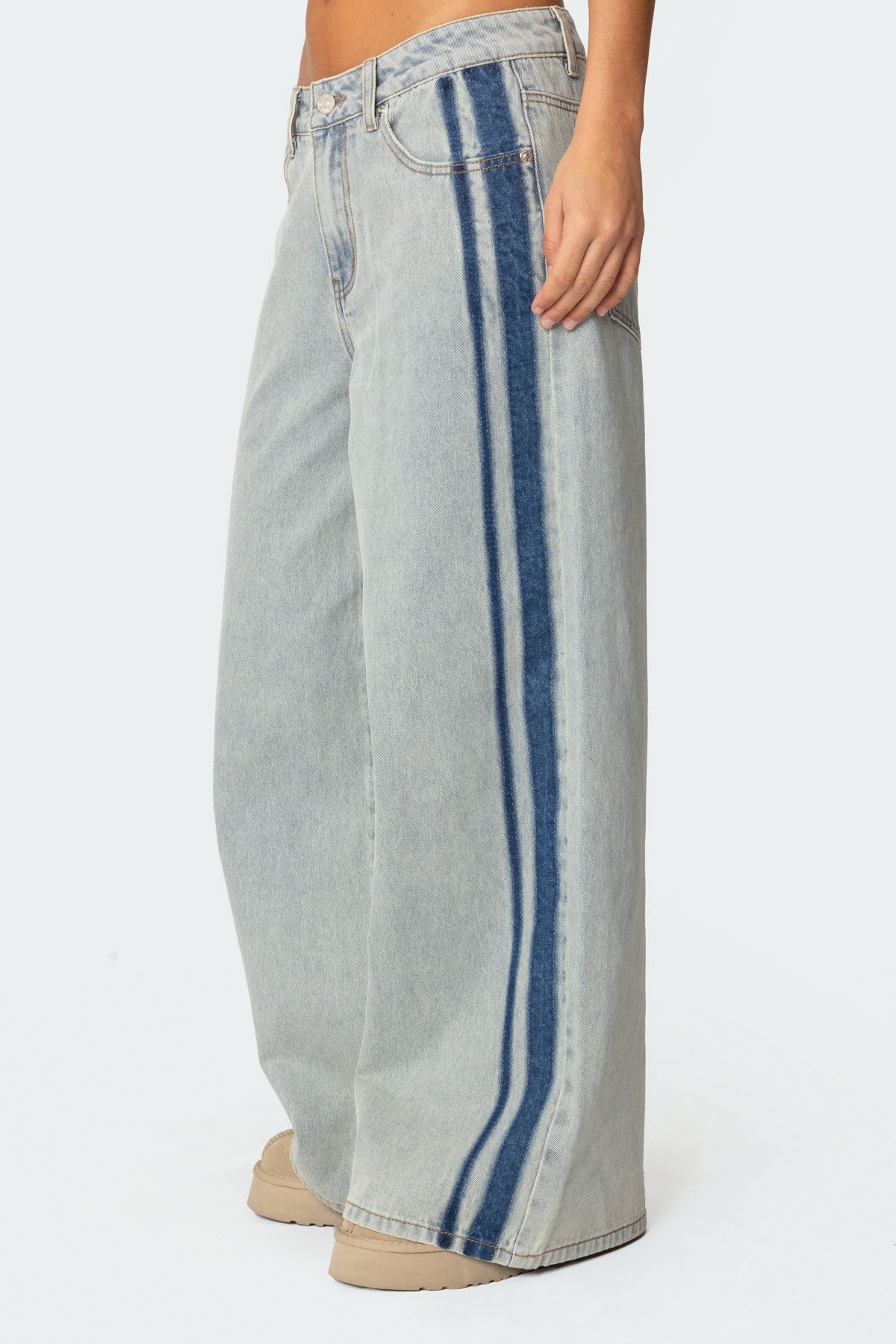 Side Stripe Washed Low Rise Baggy Jeans - Image 4