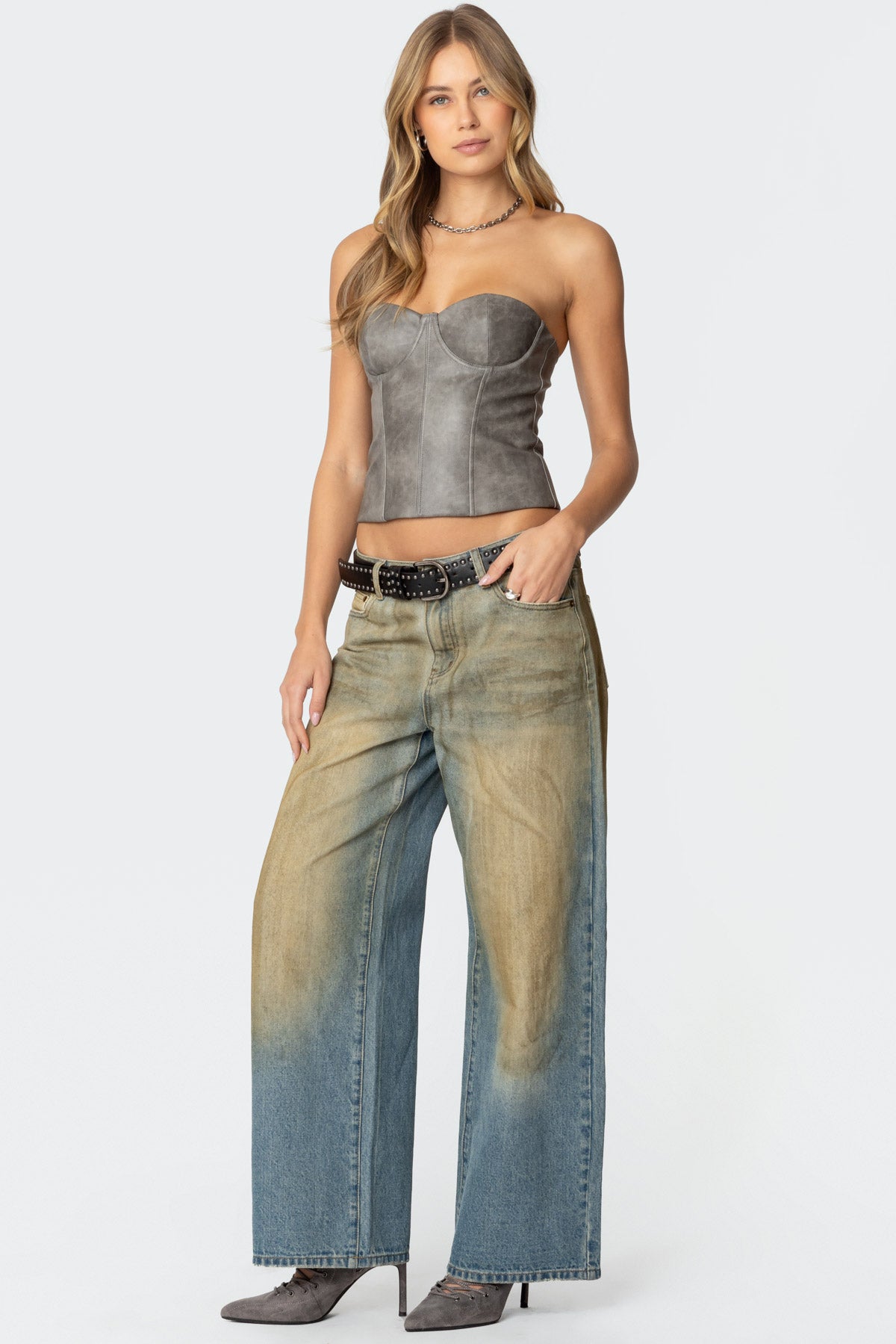Sulivan Strapless Faux Leather Corset - Image 4
