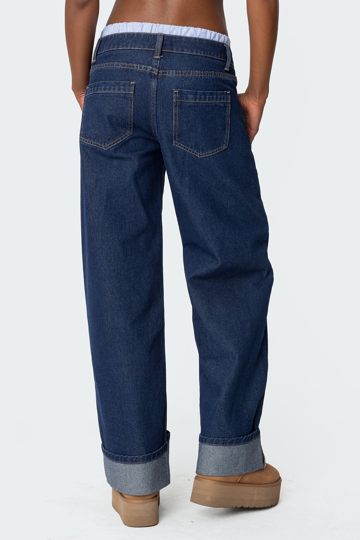 Striped Boxer Detail Low Rise Baggy Jeans - Image 5