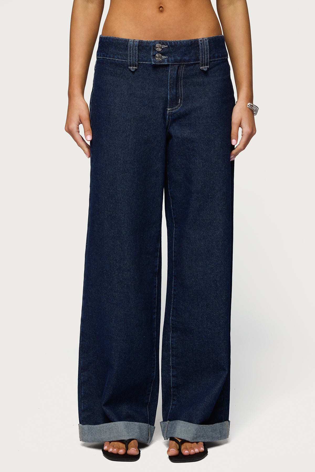 Cuffed Low Rise Straight Leg Jeans - Image 2