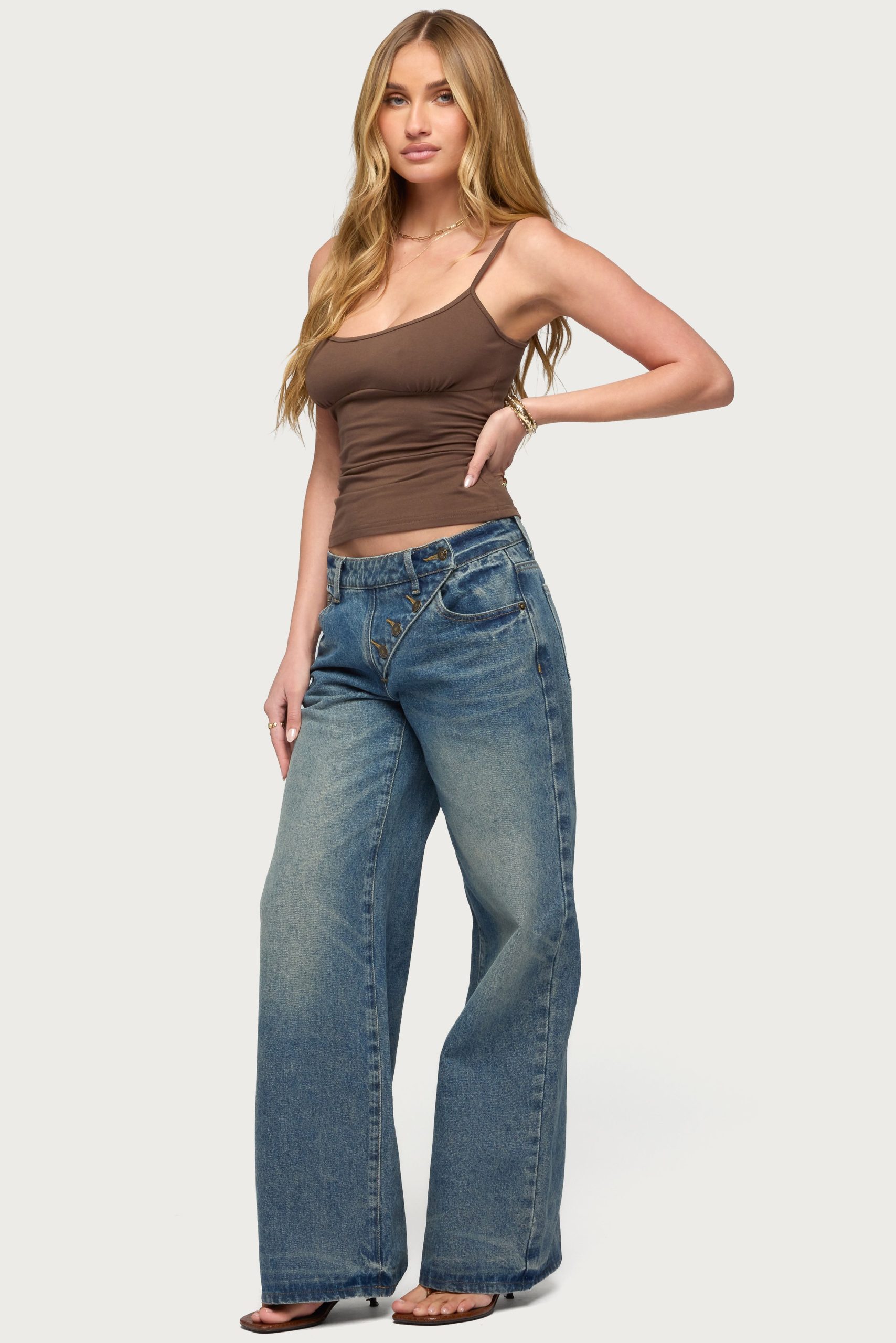 Moxlan Slanted Button Low Rise Baggy Jeans - Image 5