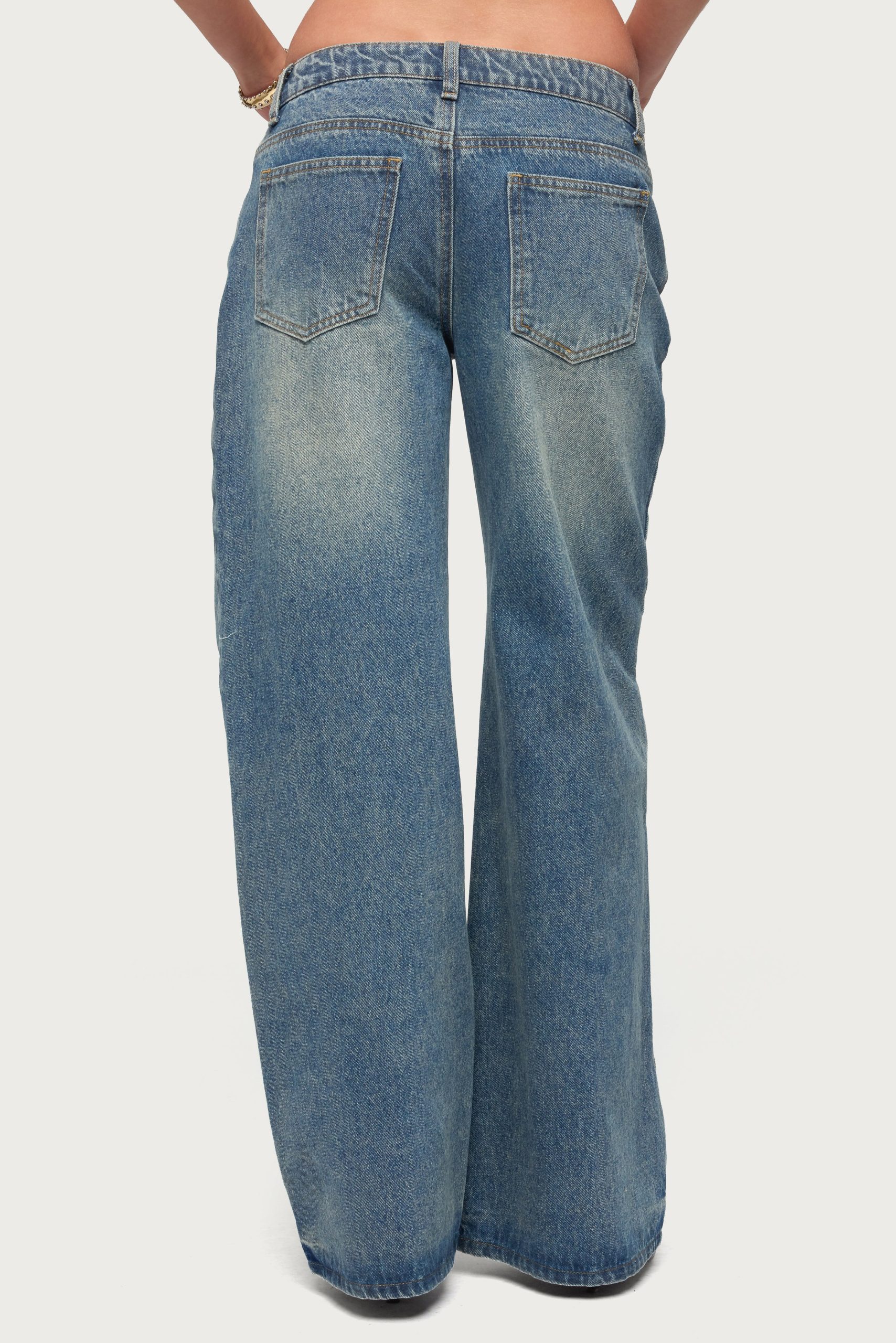 Moxlan Slanted Button Low Rise Baggy Jeans - Image 4
