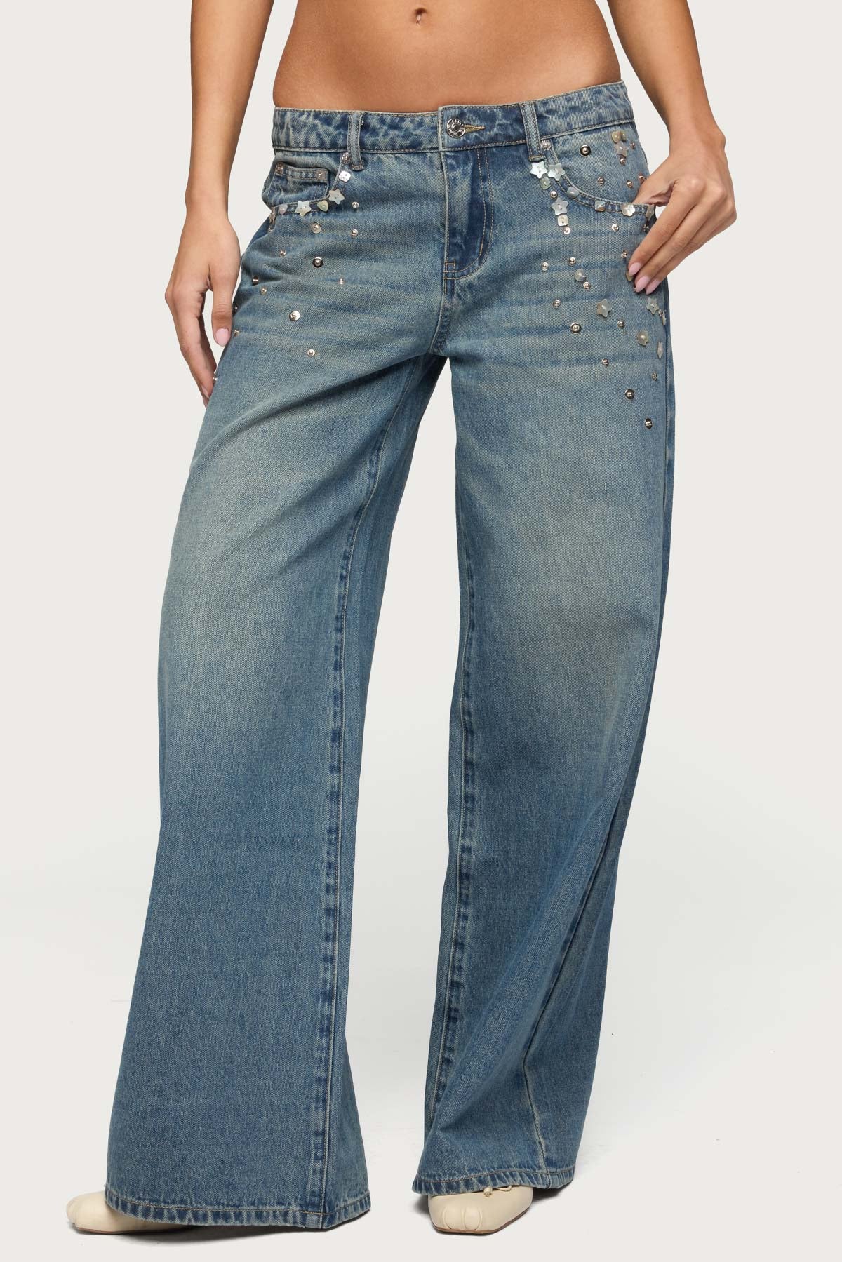 Mahlia Button Low Rise Baggy Jeans - Image 3