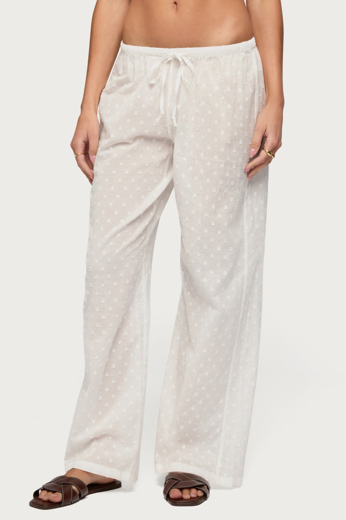 Embroidered Polka Dot Sheer Cotton Pants - Image 4
