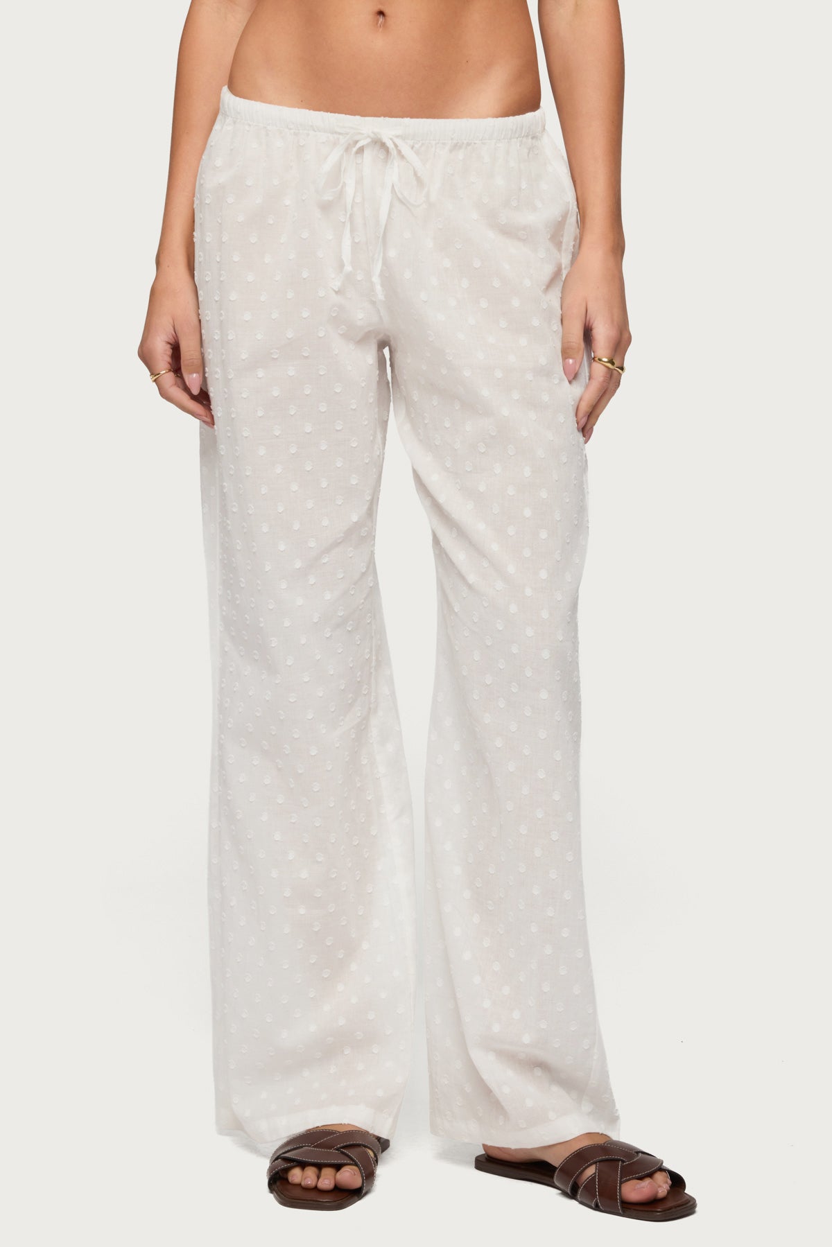 Embroidered Polka Dot Sheer Cotton Pants - Image 2