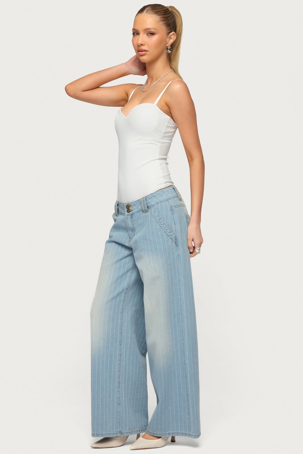 Petite Cory Striped Low Rise Baggy Jeans - Image 5