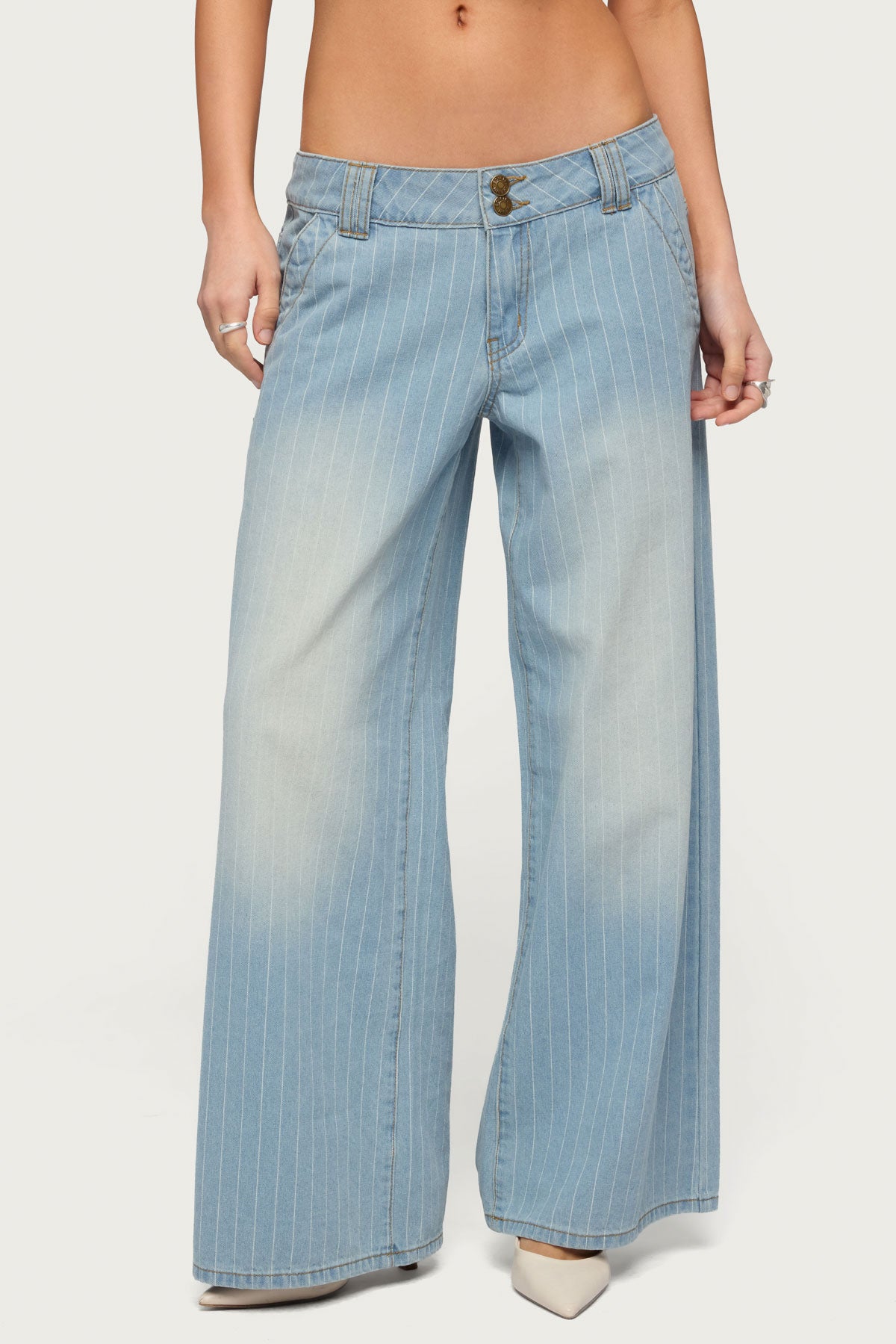 Petite Cory Striped Low Rise Baggy Jeans - Image 2