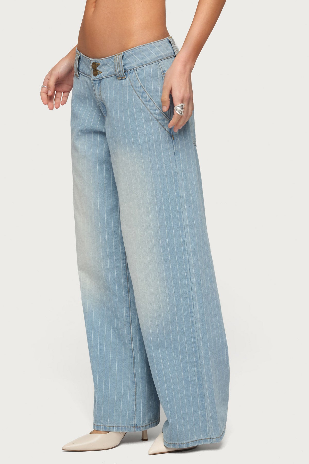 Petite Cory Striped Low Rise Baggy Jeans - Image 3