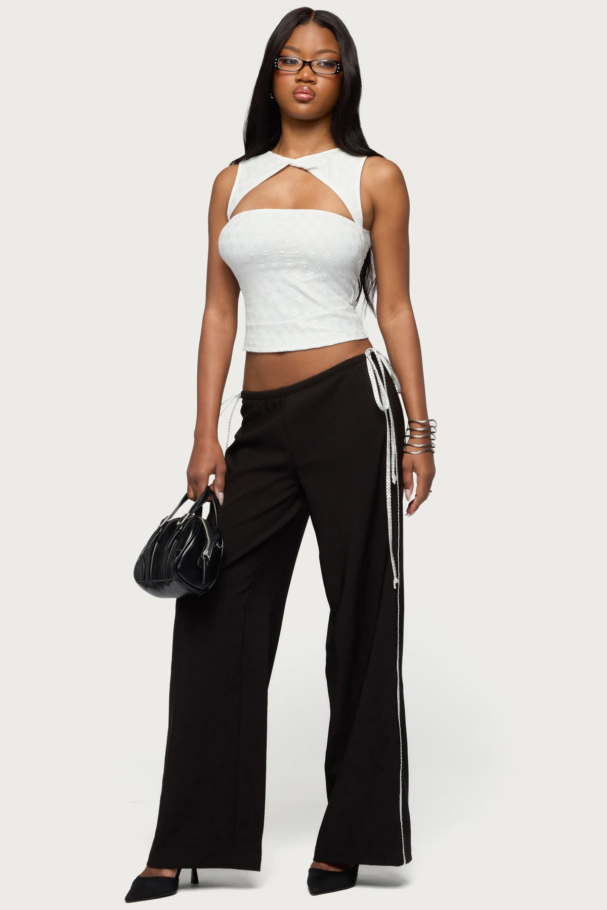 Elisia Twist Cutout Flower Lace Top - Image 2