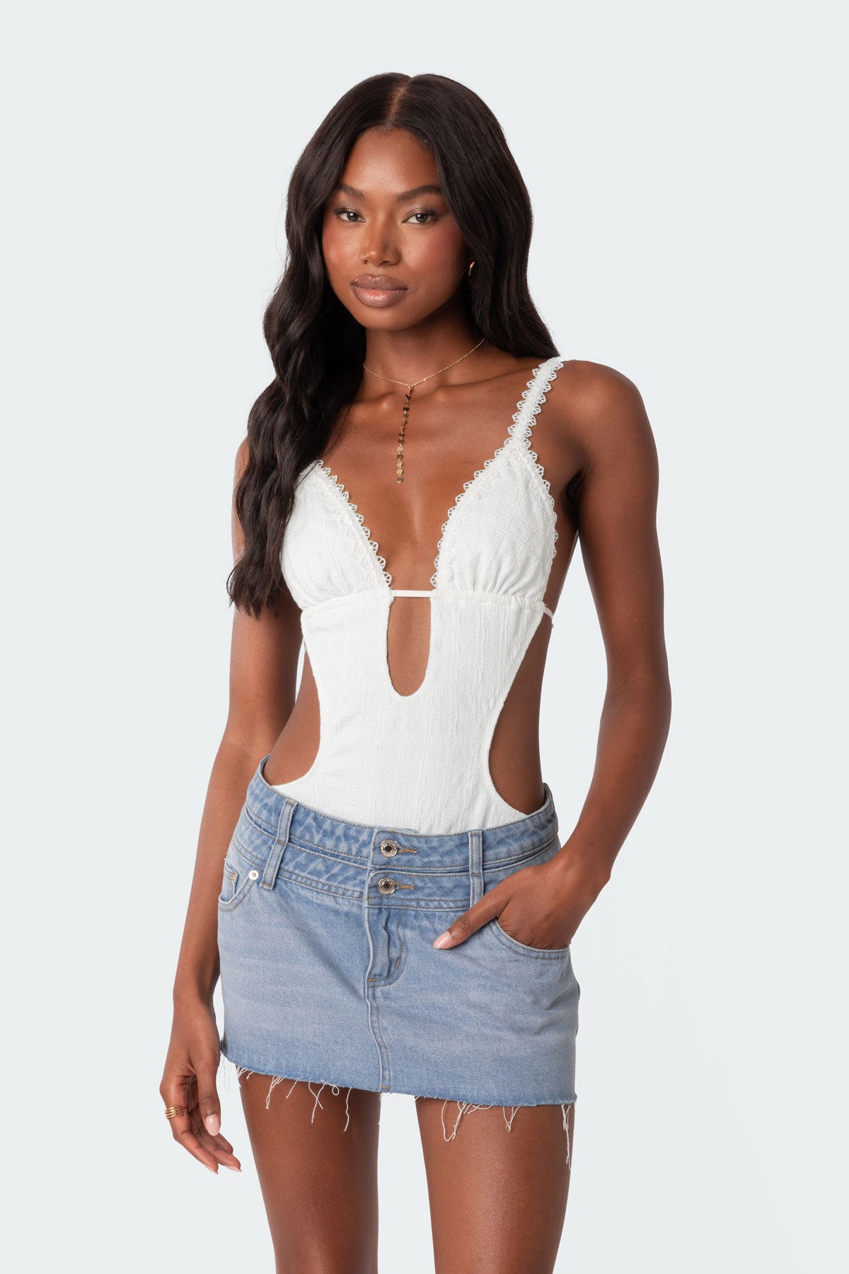 Textured Cut Out Bodysuit - Image 3