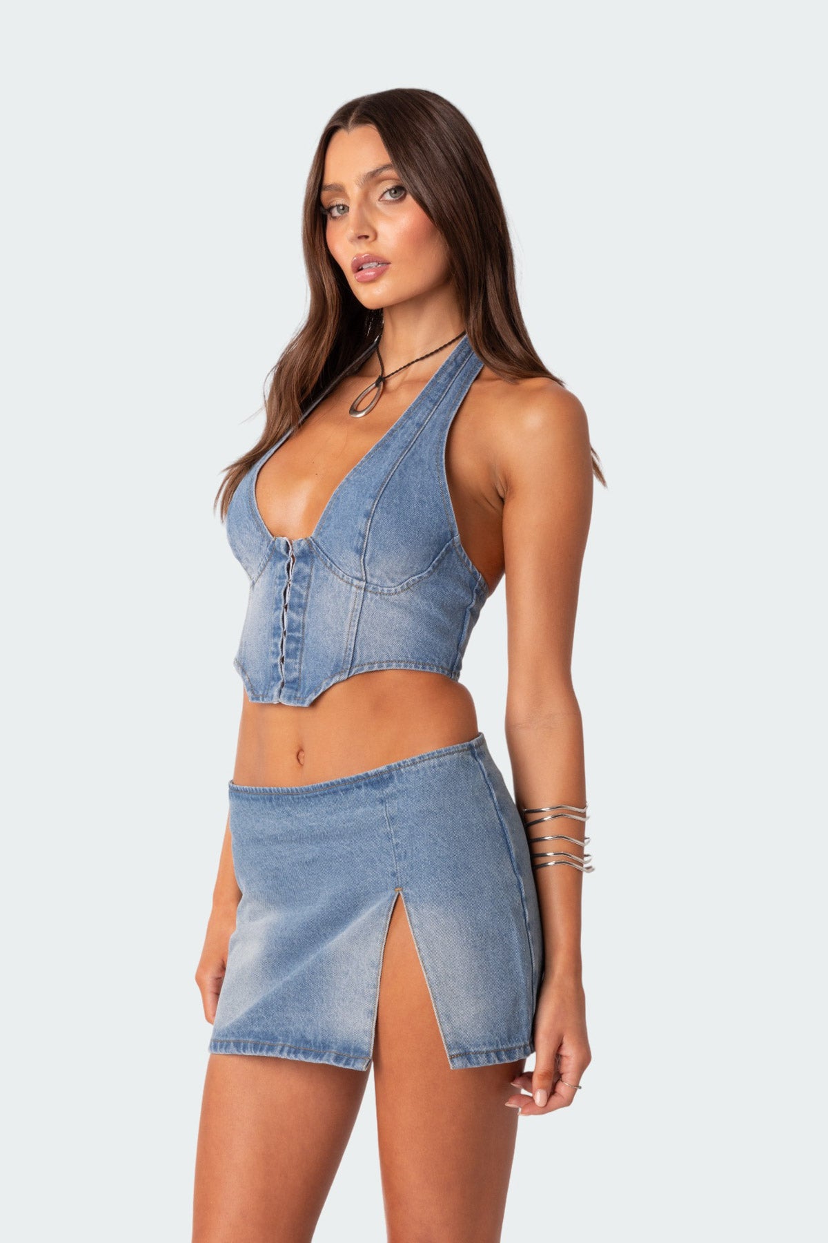 Katrina Lace Up Denim Corset - Image 3