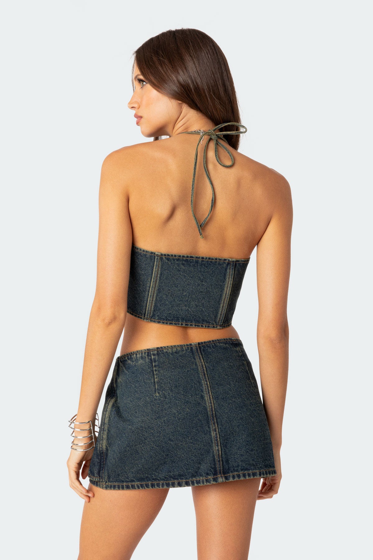 Elara Washed Denim Lace Up Corset - Image 4