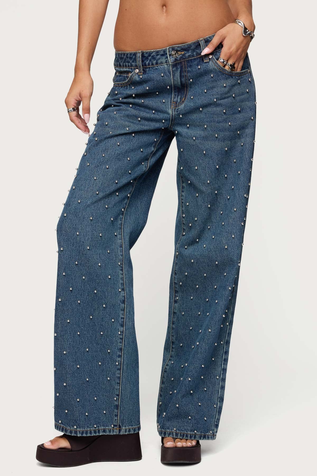 Esmay Studded Low Rise Baggy Jeans - Image 2