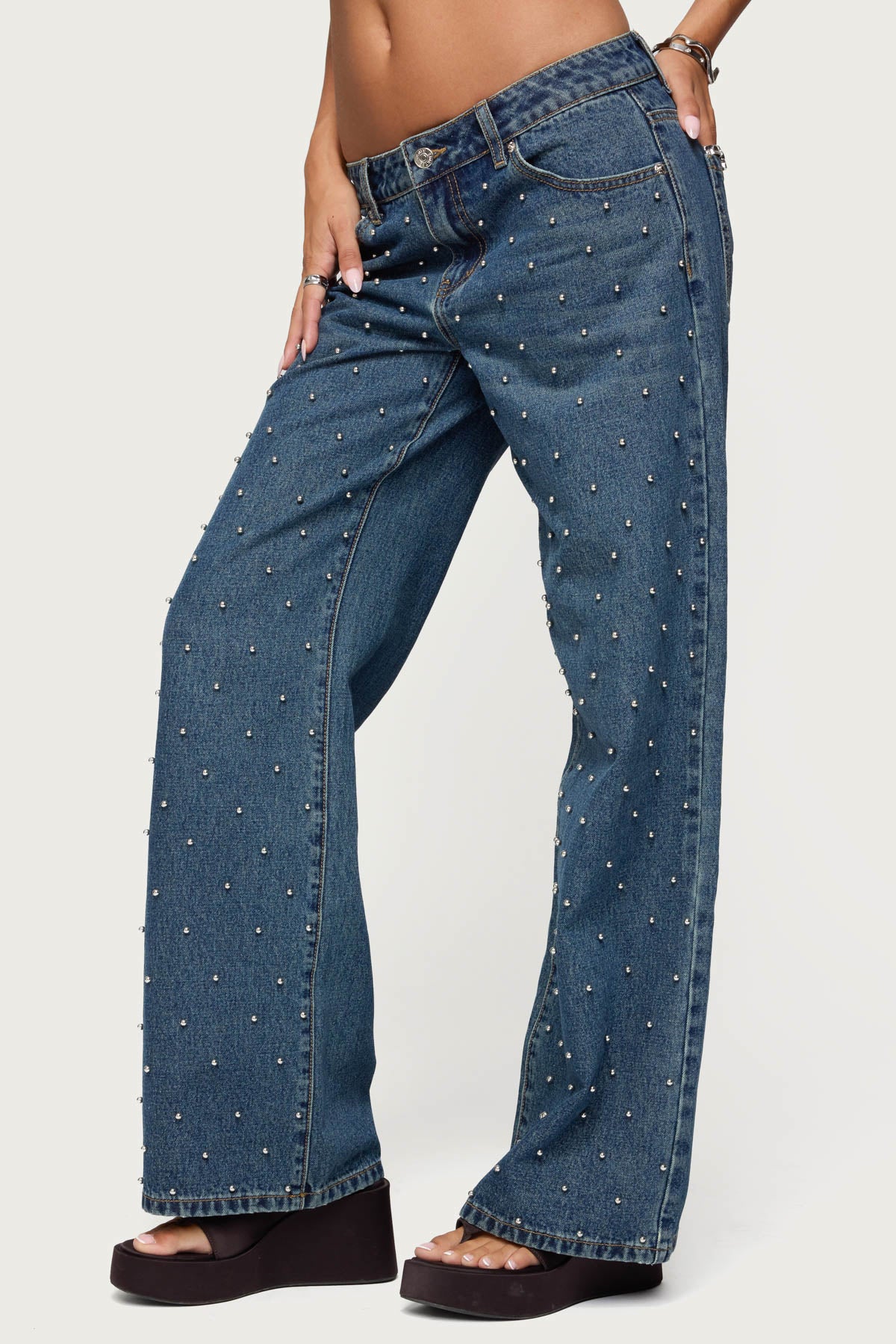 Esmay Studded Low Rise Baggy Jeans - Image 4