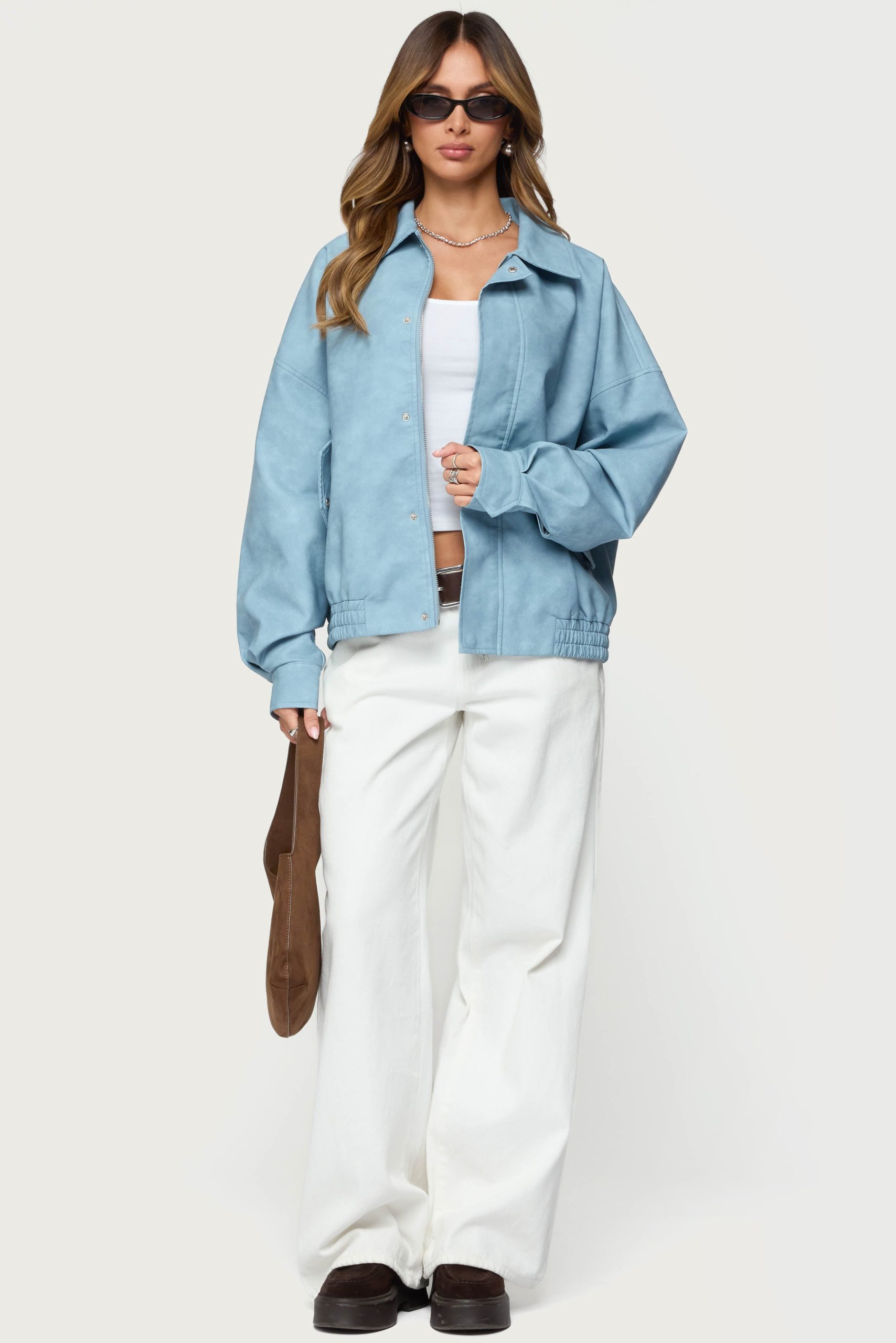 Oversized Washed Faux Leather Jacket - Image 3