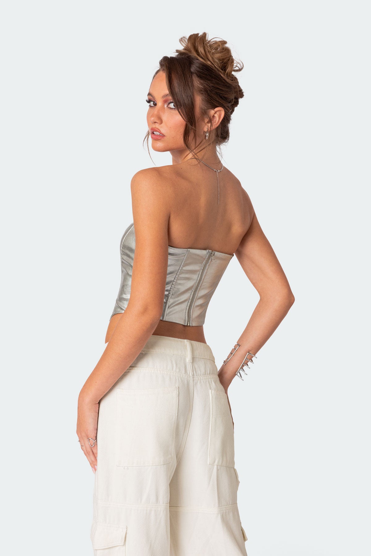 Mabel Metallic Faux Leather Corset - Image 5