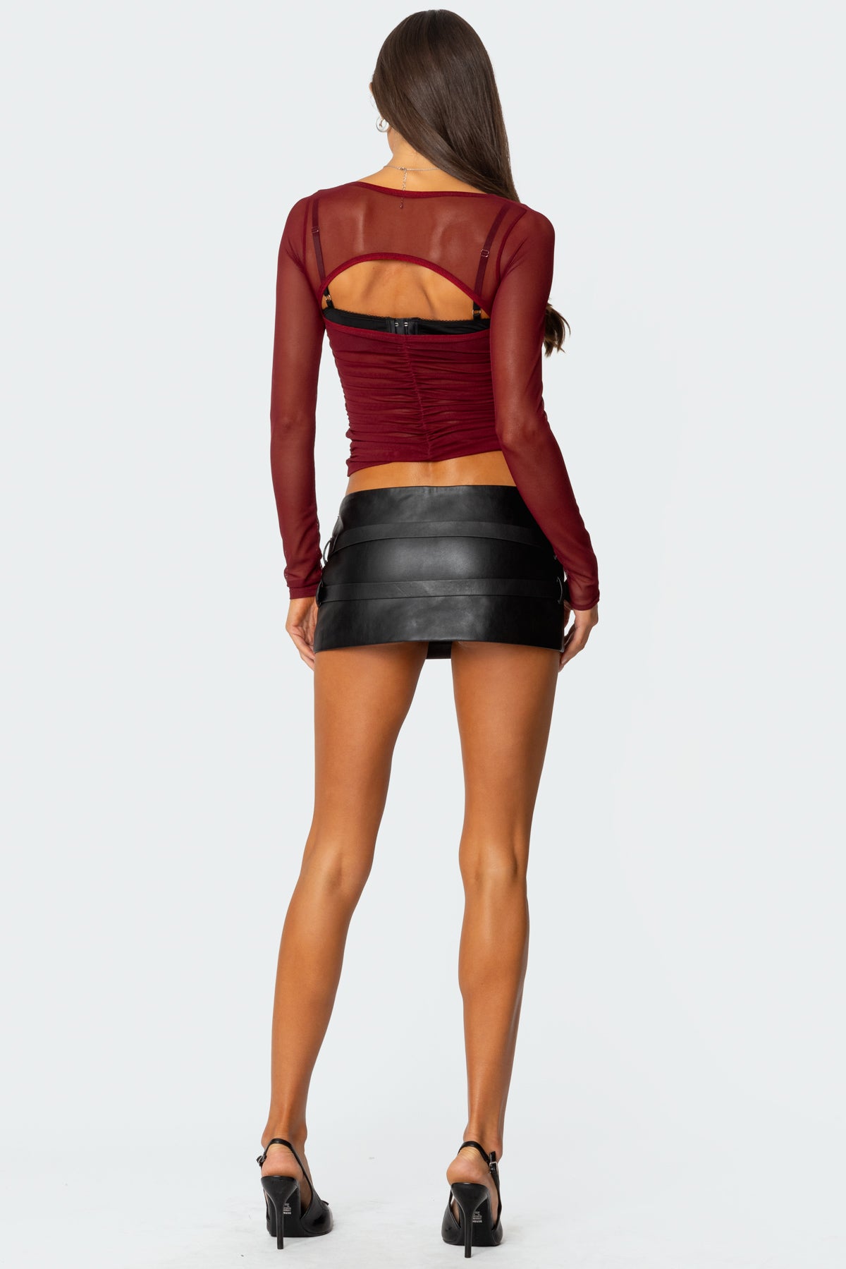 Double Belt Faux Leather Micro Skort - Image 5