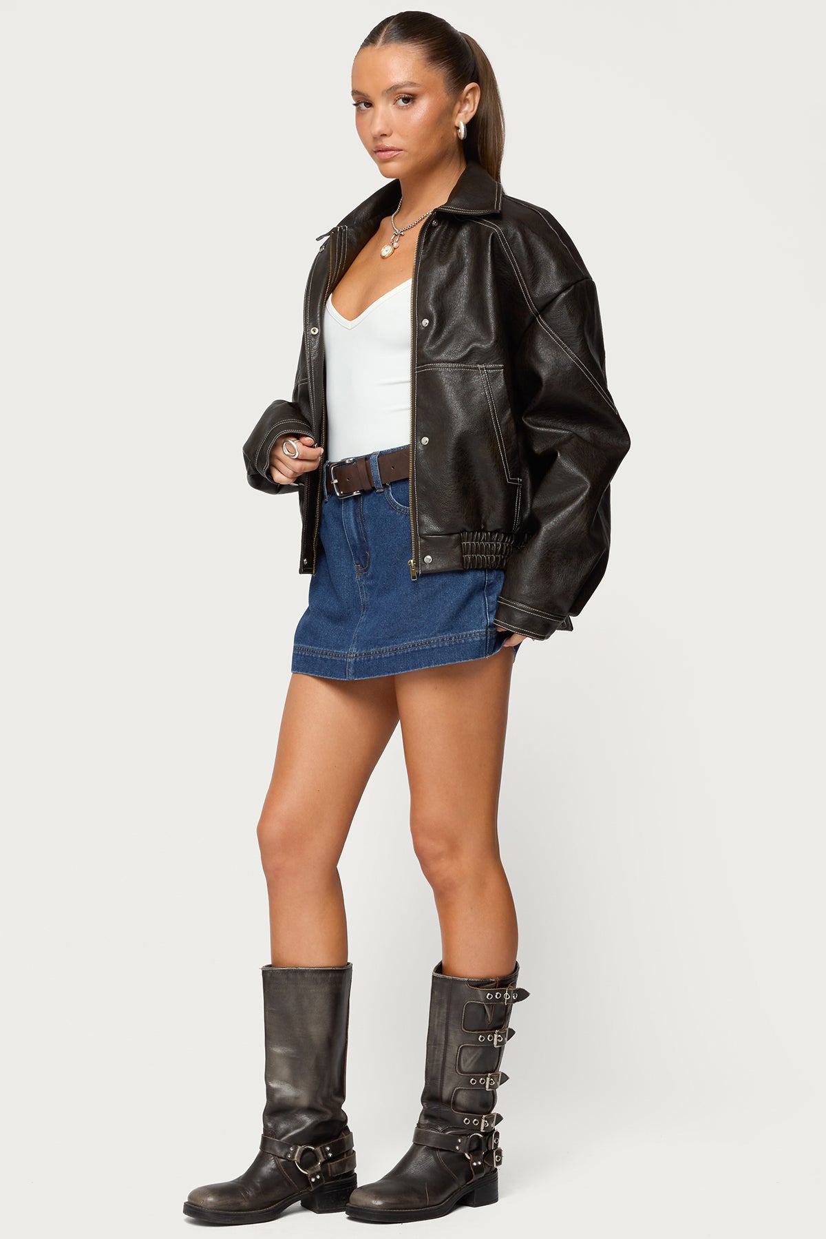 Jaxson Oversized Faux Leather Bomber Jacket - Image 4
