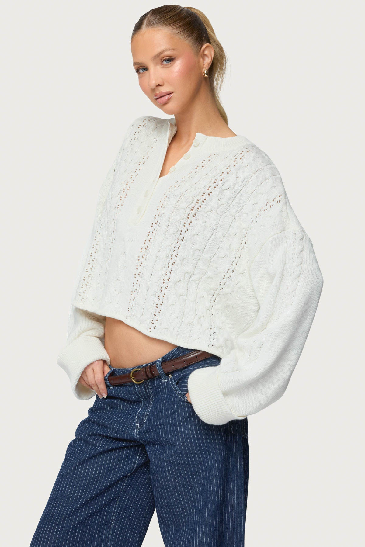 Marianna Button Cable Knit Sweater - Image 3