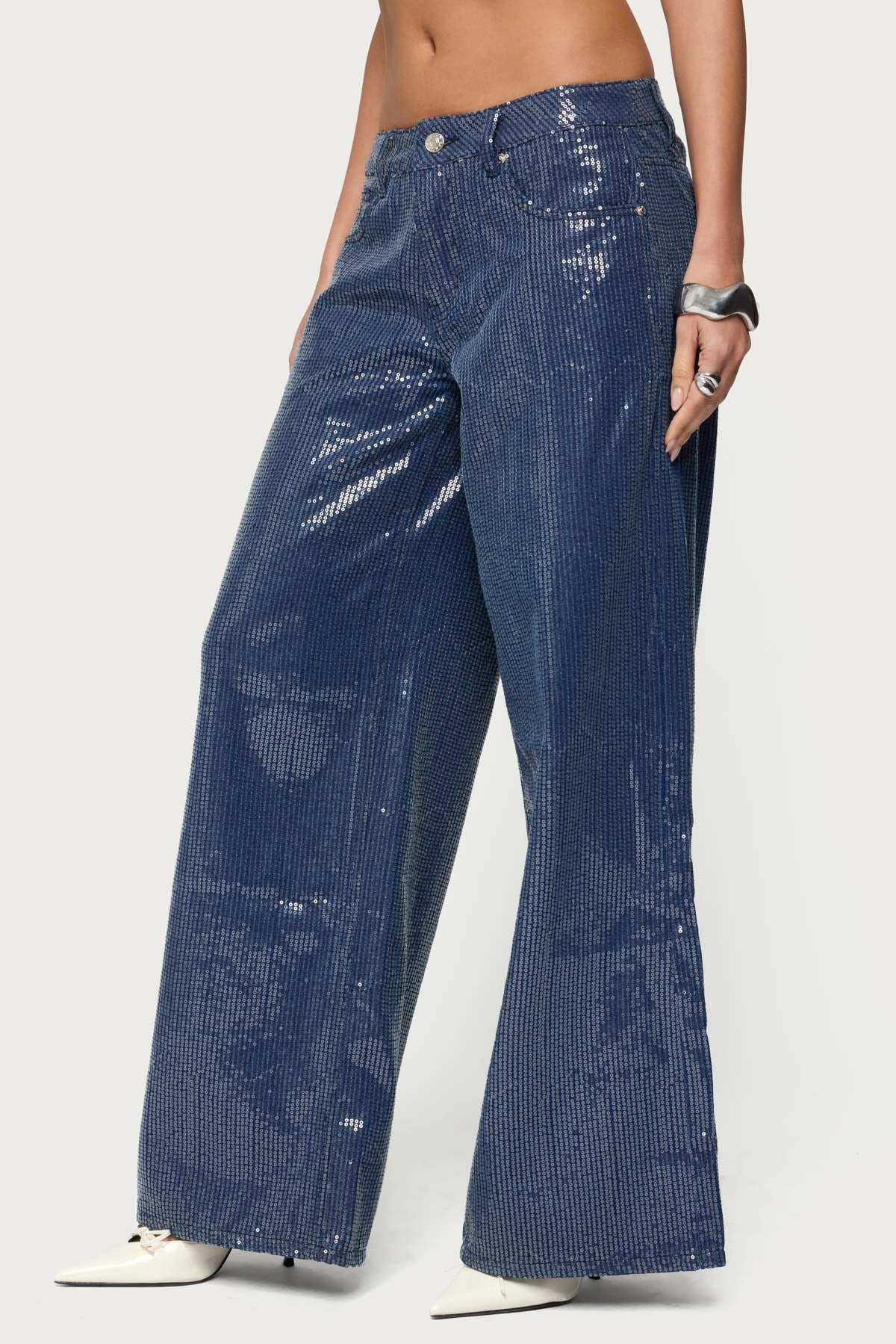 Mirella Sequin Low Rise Baggy Jeans - Image 3