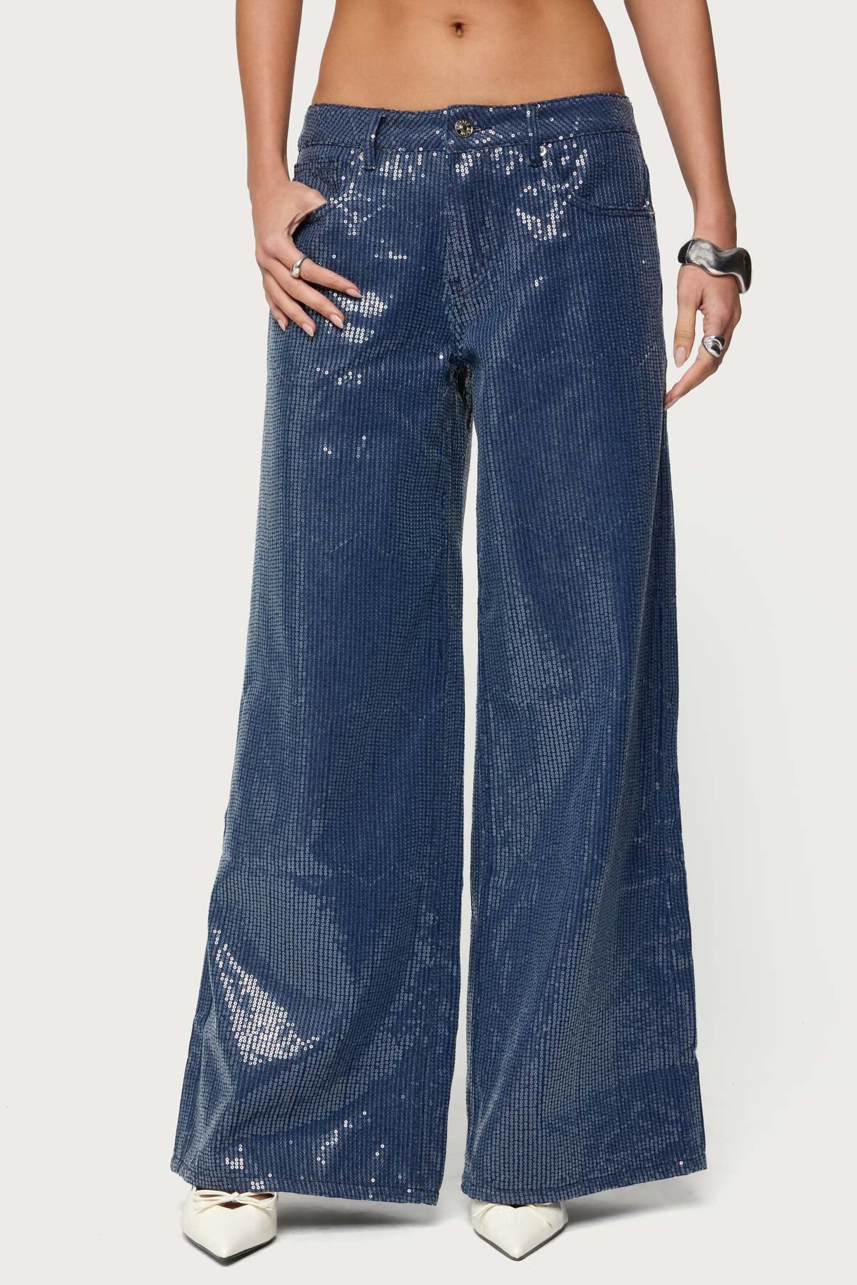 Mirella Sequin Low Rise Baggy Jeans - Image 2