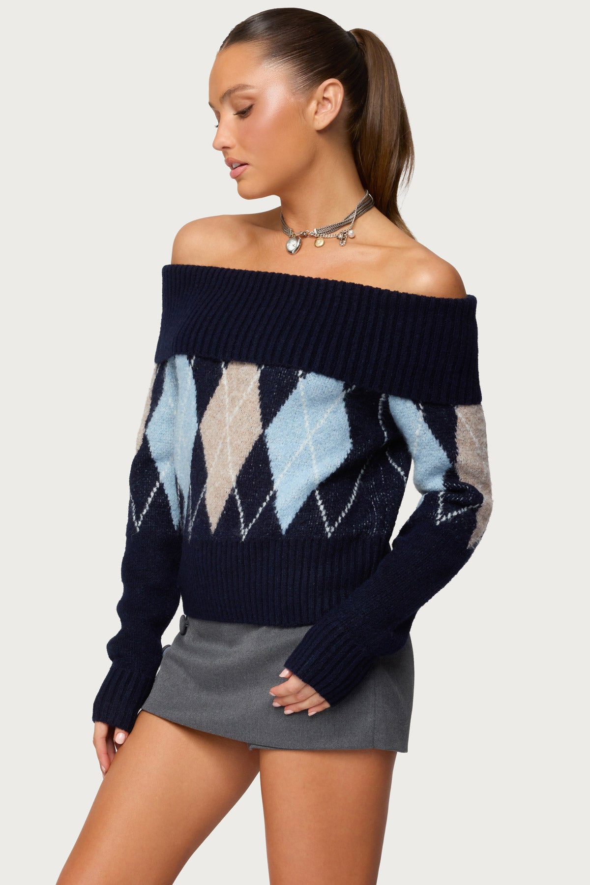 Jakarie Argyle Foldover Sweater - Image 3