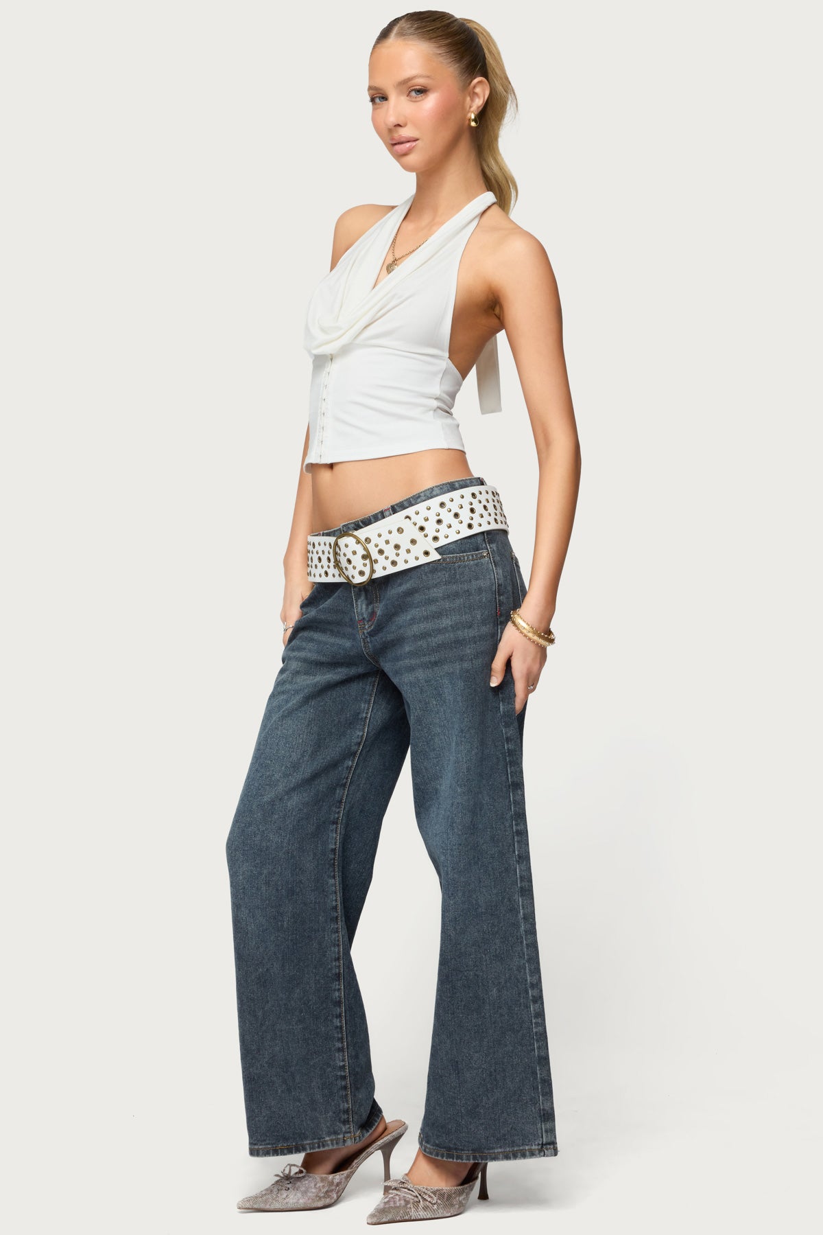 Hook & Eye Cowl Neck Halter Top - Image 4