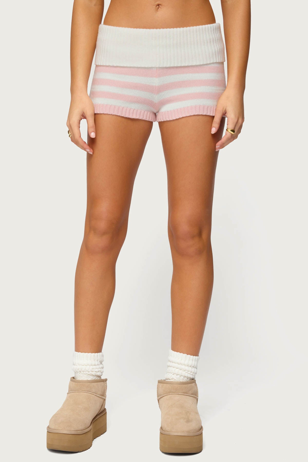Saphi Striped Foldover Knit Shorts - Image 2