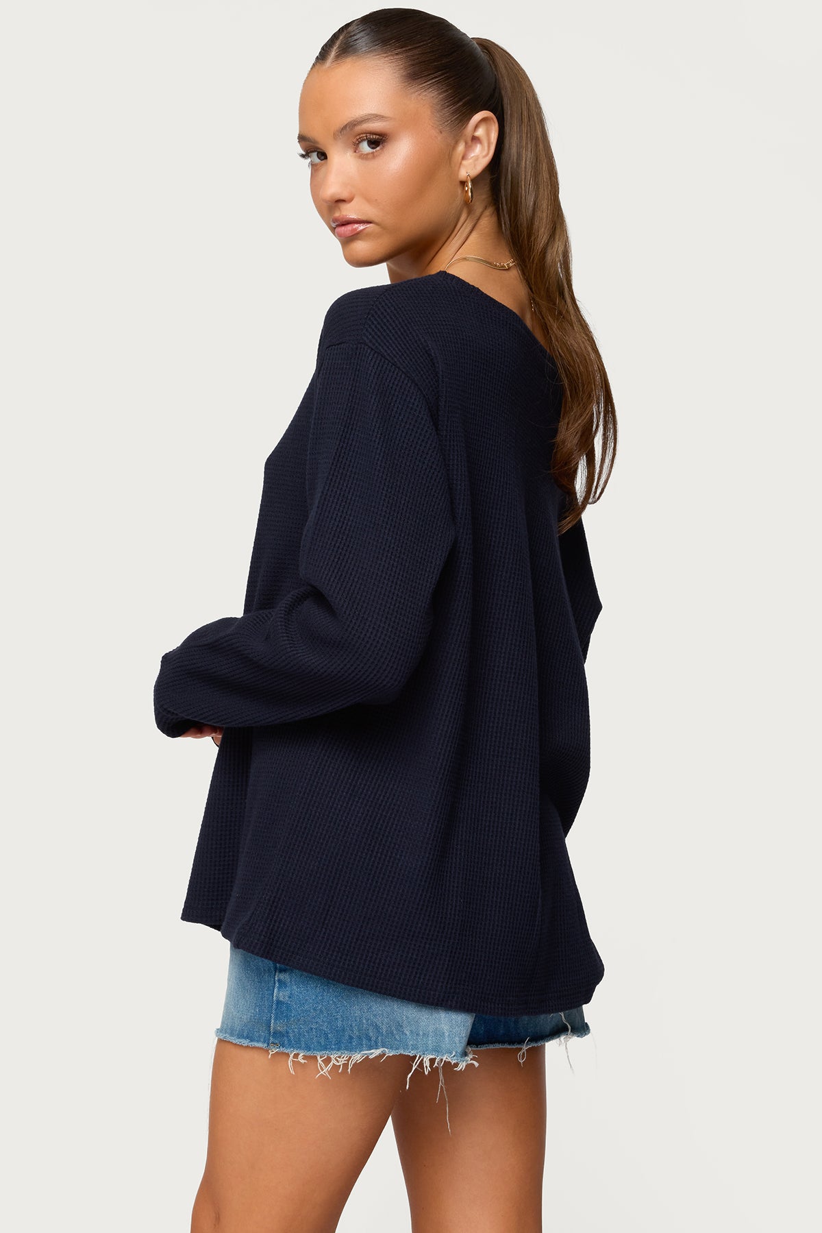 Damari Off Shoulder Oversized Waffle Top - Image 5