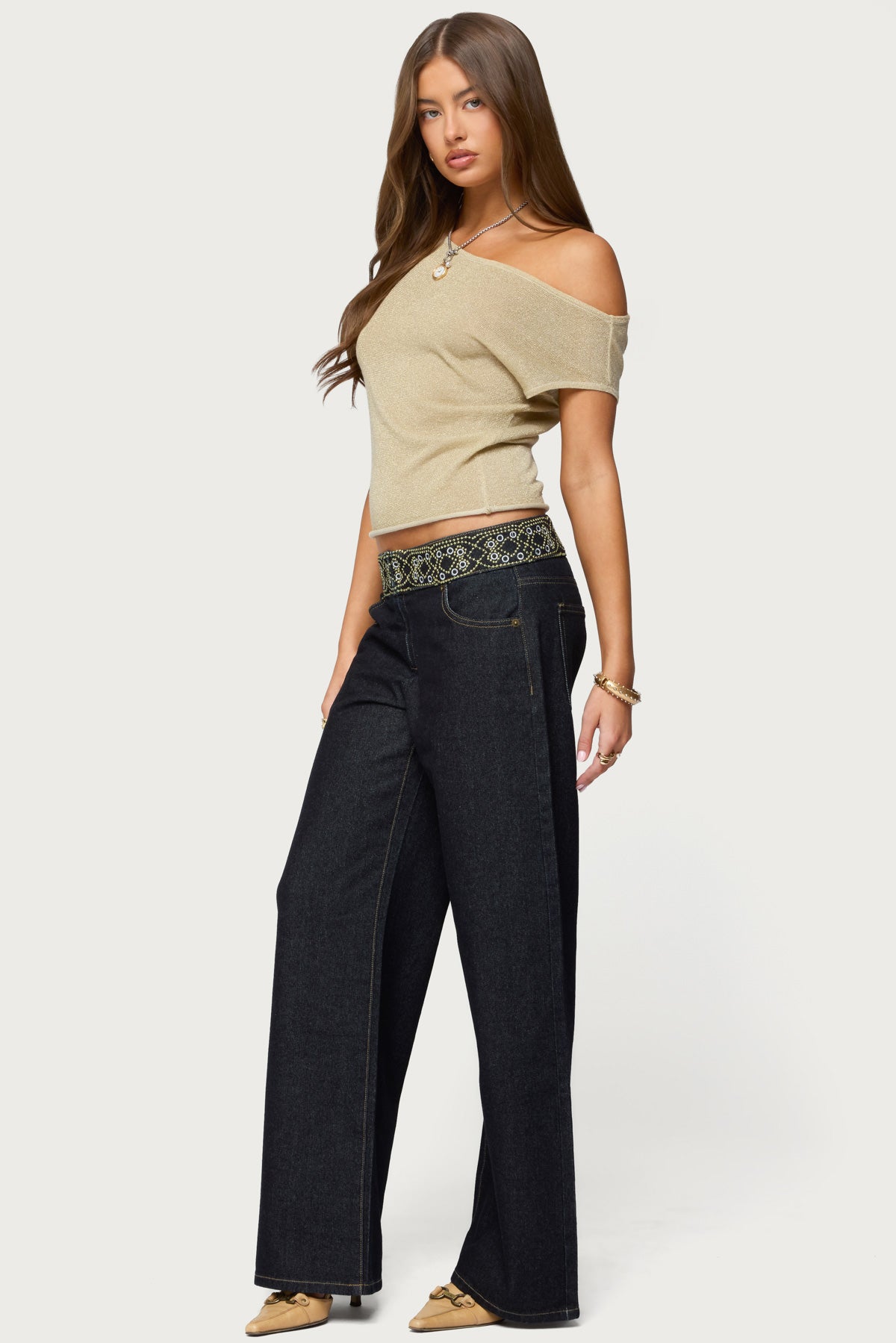 Carlie Embroidered Low Rise Wide Leg Jeans - Image 3
