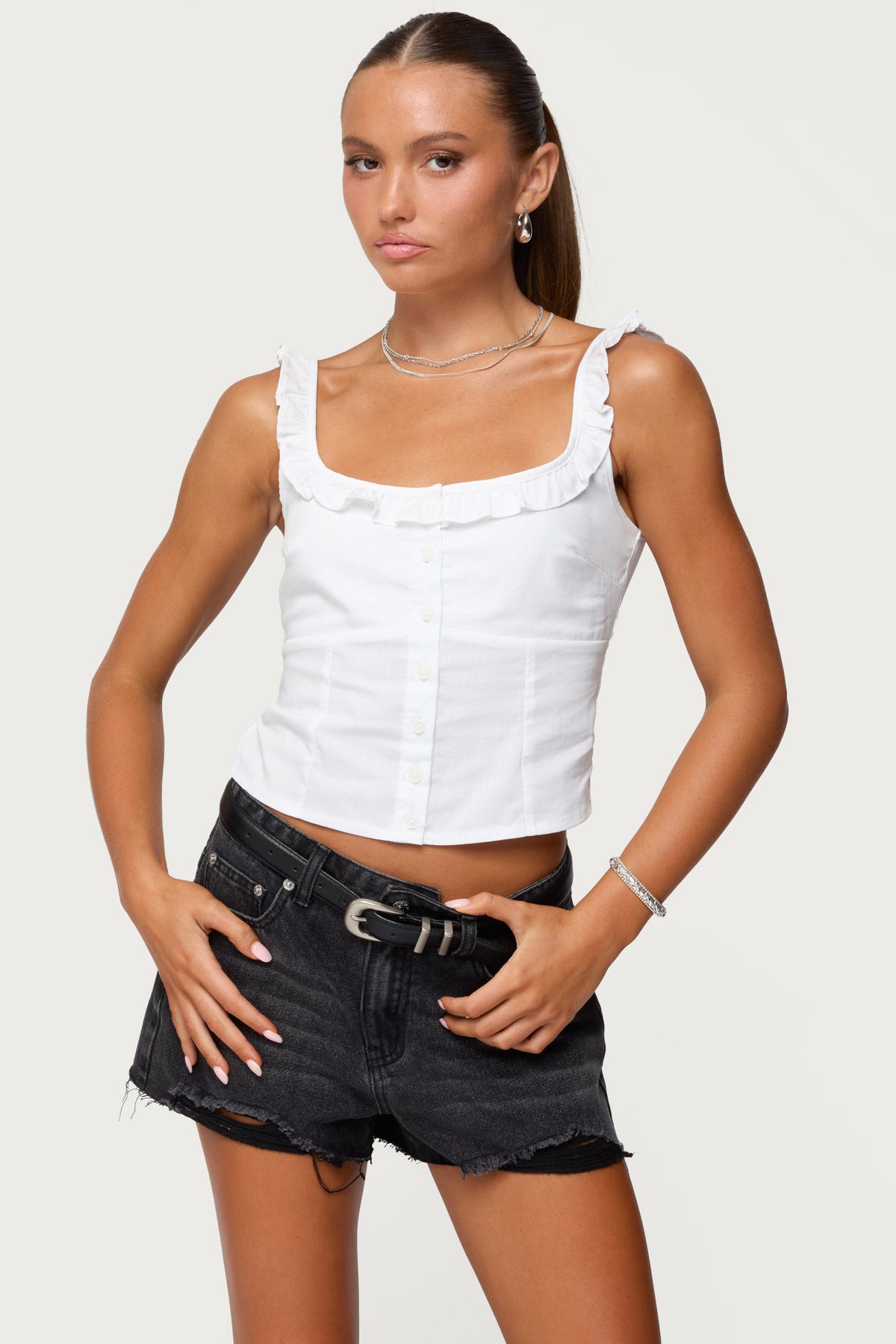 Noga Ruffle Woven Button Up Top - Image 2