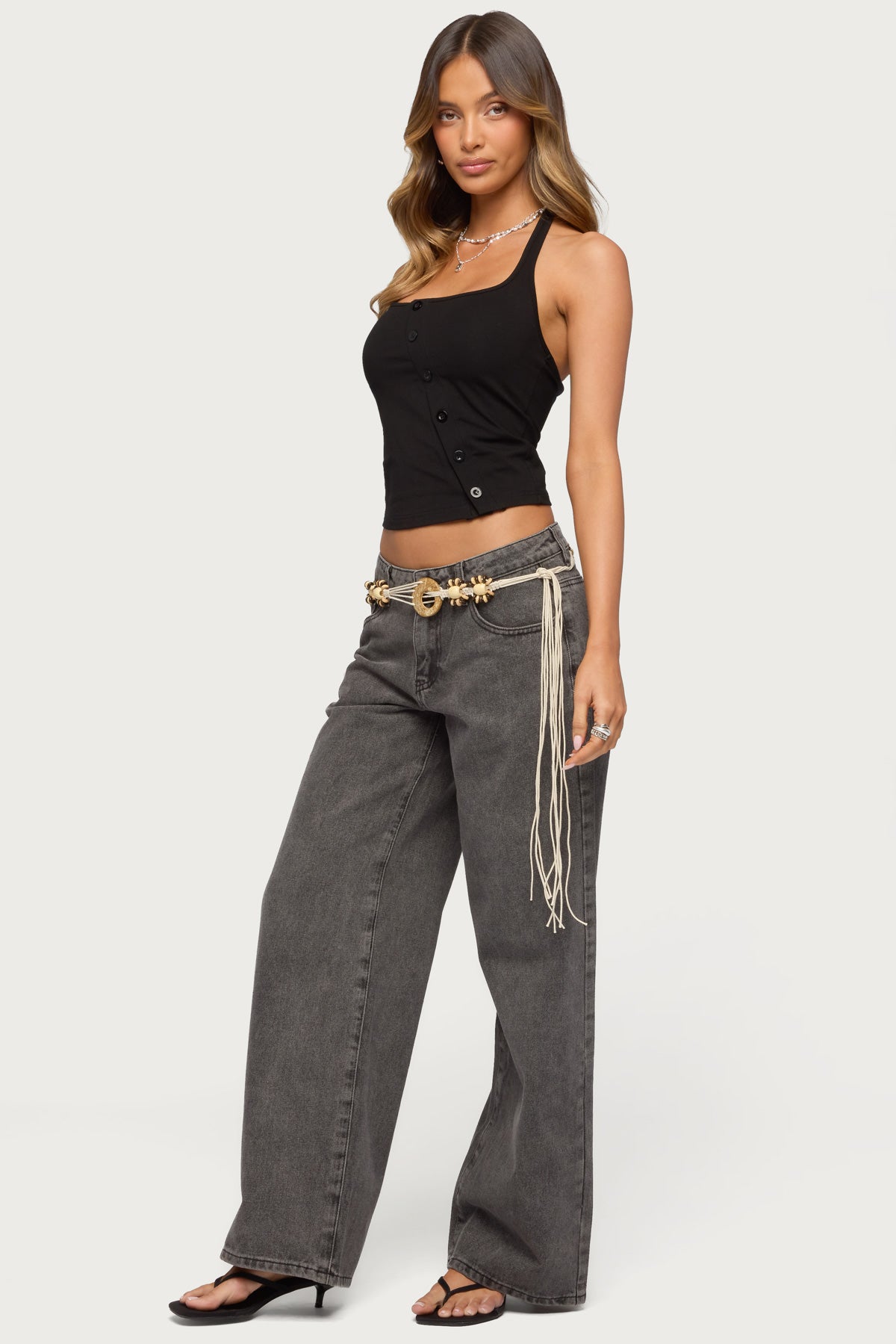 Asymmetric Button Up Halter Top - Image 4