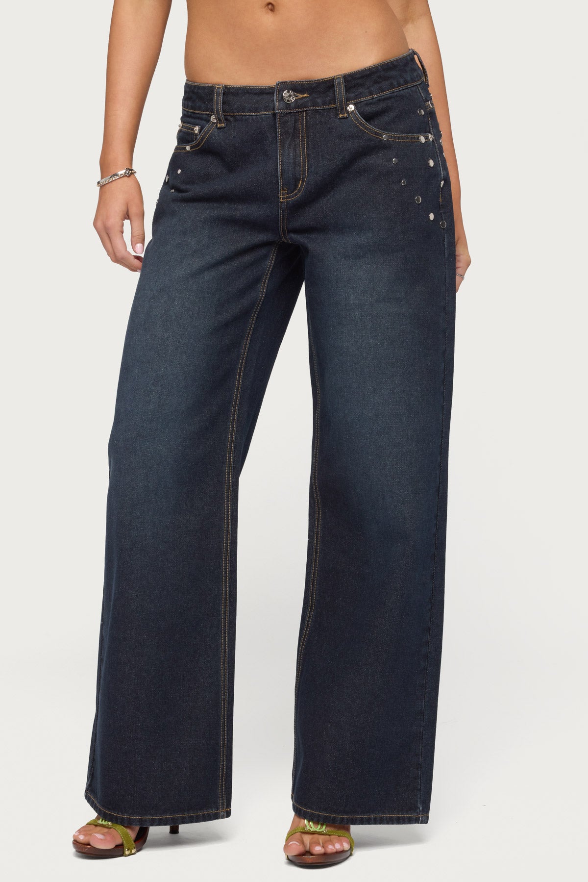 Spiral Studded Low Rise Baggy Jeans - Image 2