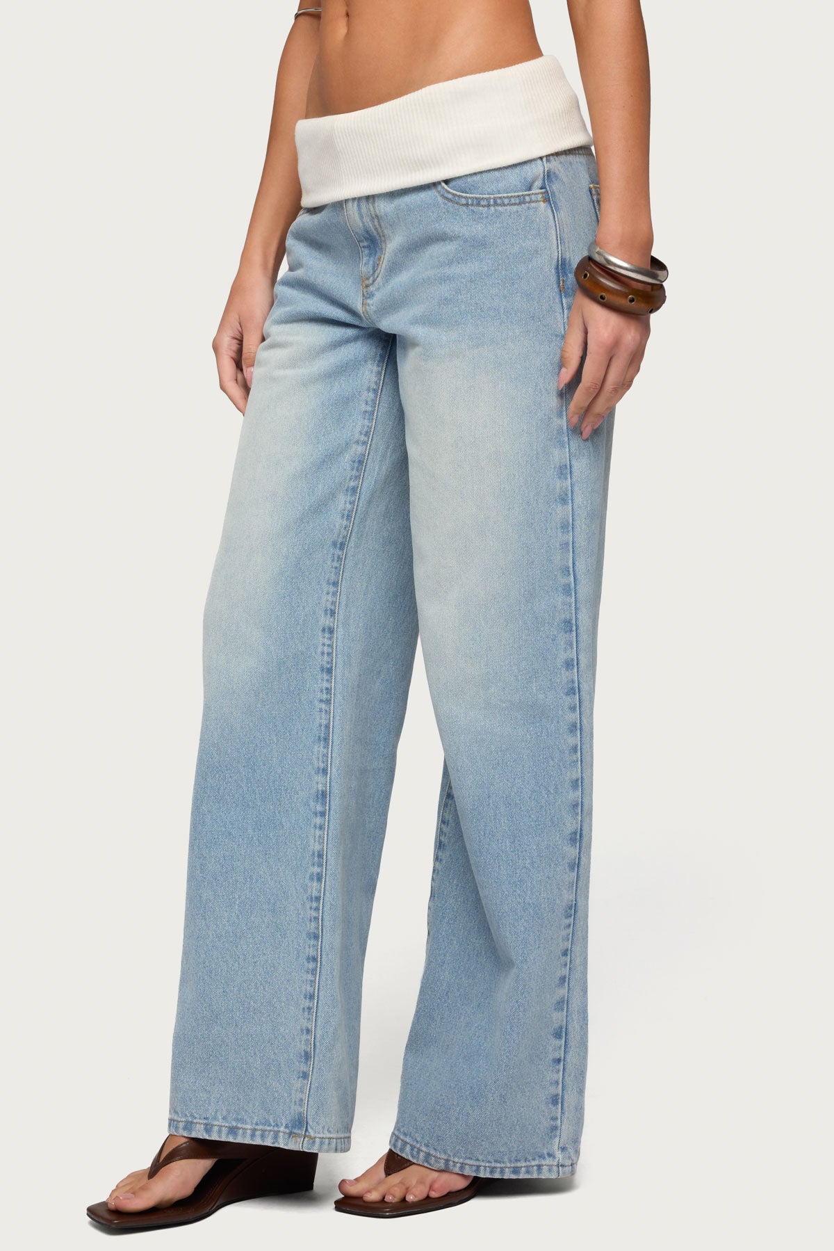 Knit Foldover Low Rise Baggy Jeans - Image 3