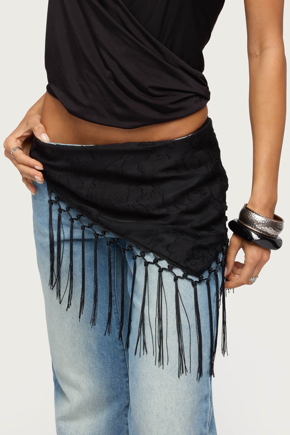 Floral Fringed Waist Scarf