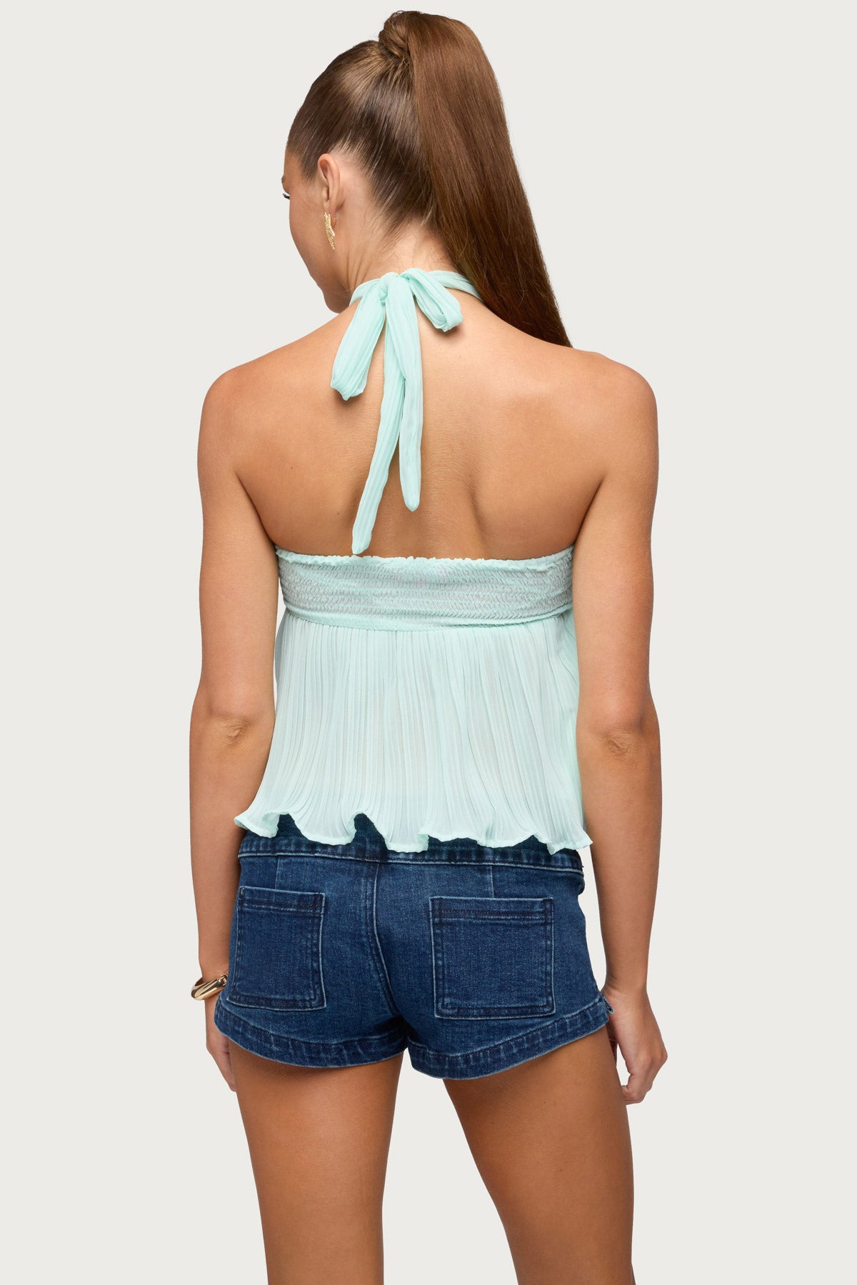 Pleated Chiffon Babydoll Halter Top - Image 5