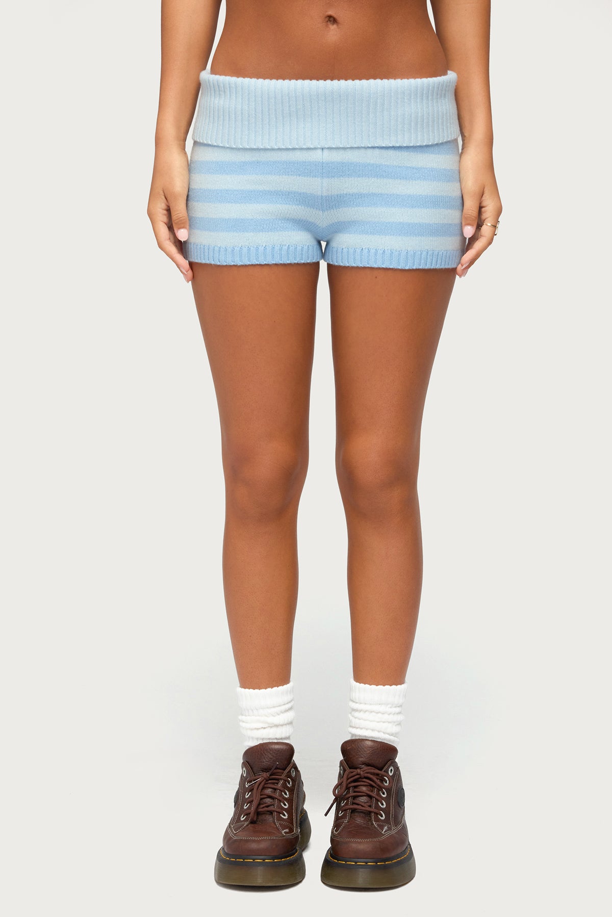 Saphi Striped Foldover Knit Shorts - Image 2