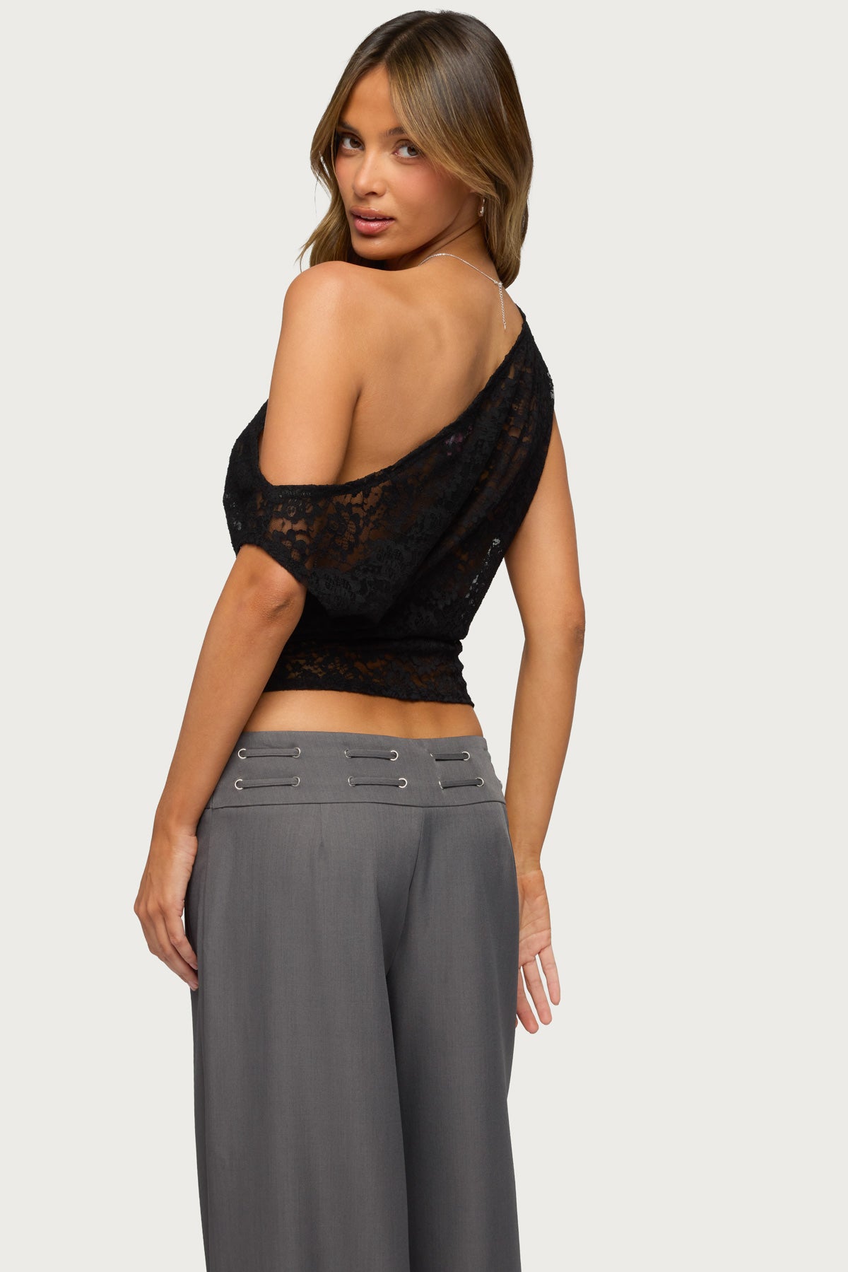 Kessa Sheer Lace Off Shoulder Top - Image 5