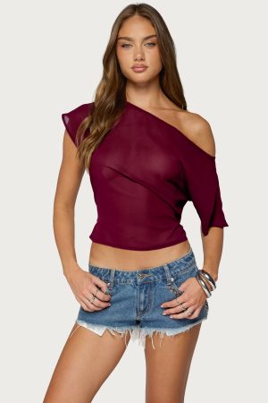 Noria Sheer Chiffon Off Shoulder Top